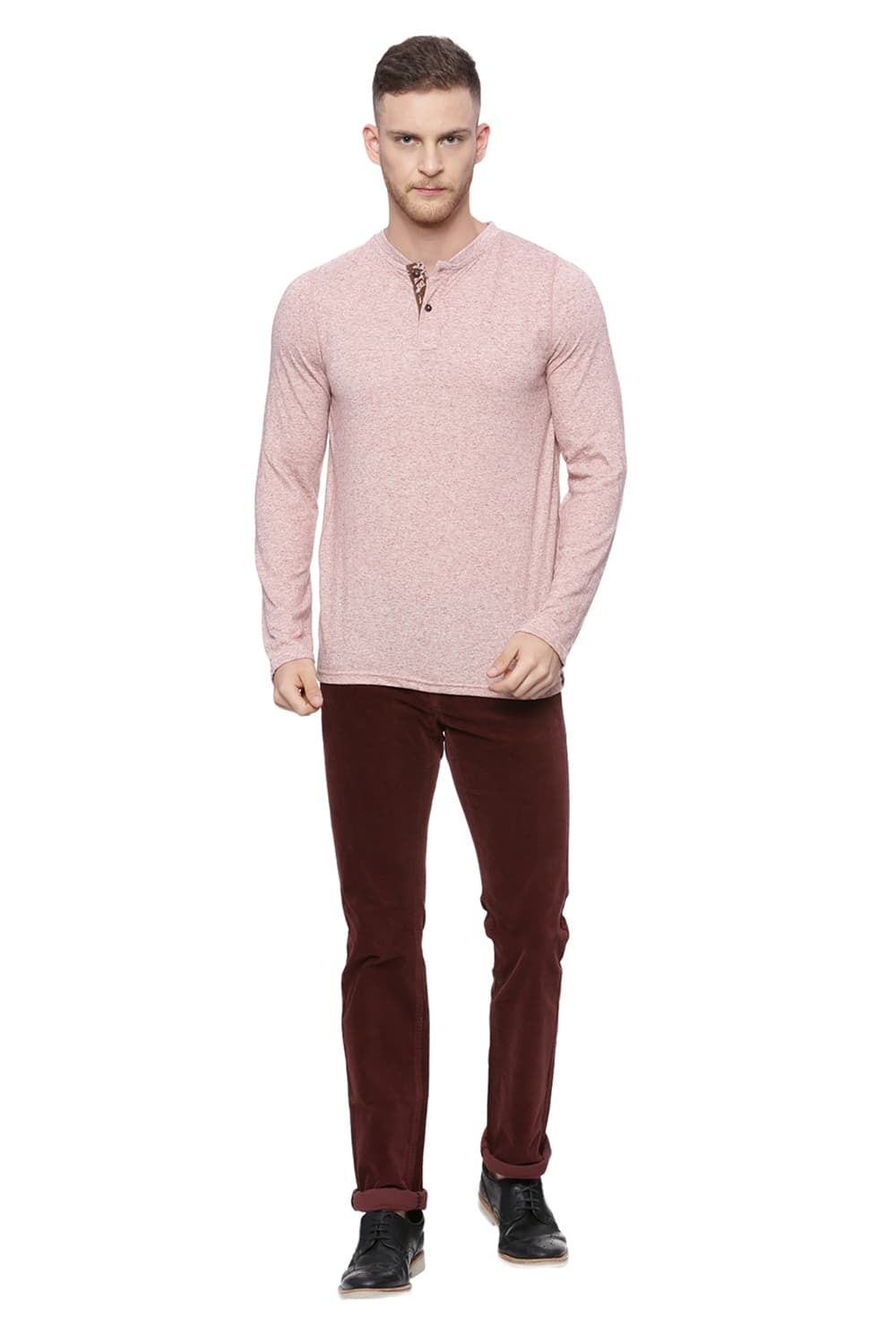 BASICS MUSCLE FIT HENLEY LONG SLEEVE T SHIRT