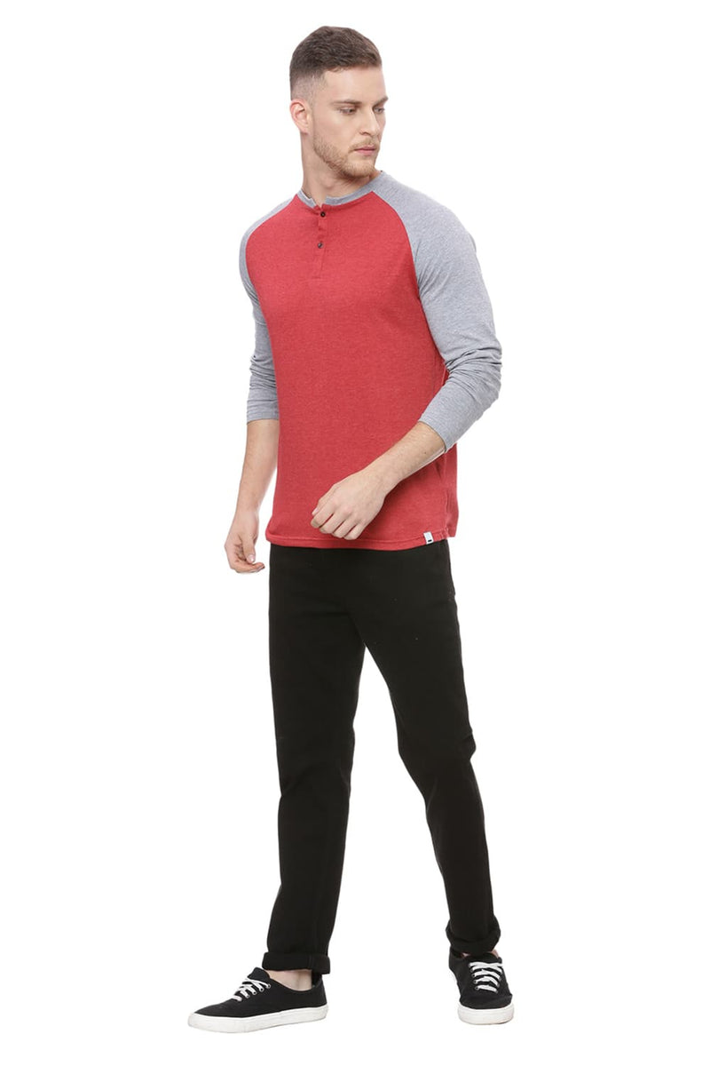 BASICS MUSCLE FIT MELANGE HENLEY T SHIRT