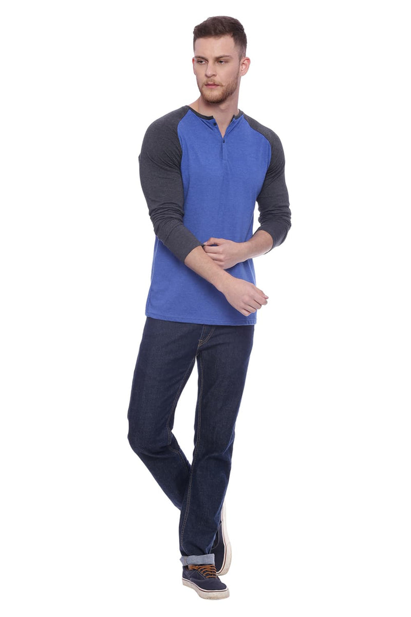 BASICS MUSCLE FIT MELANGE HENLEY T SHIRT