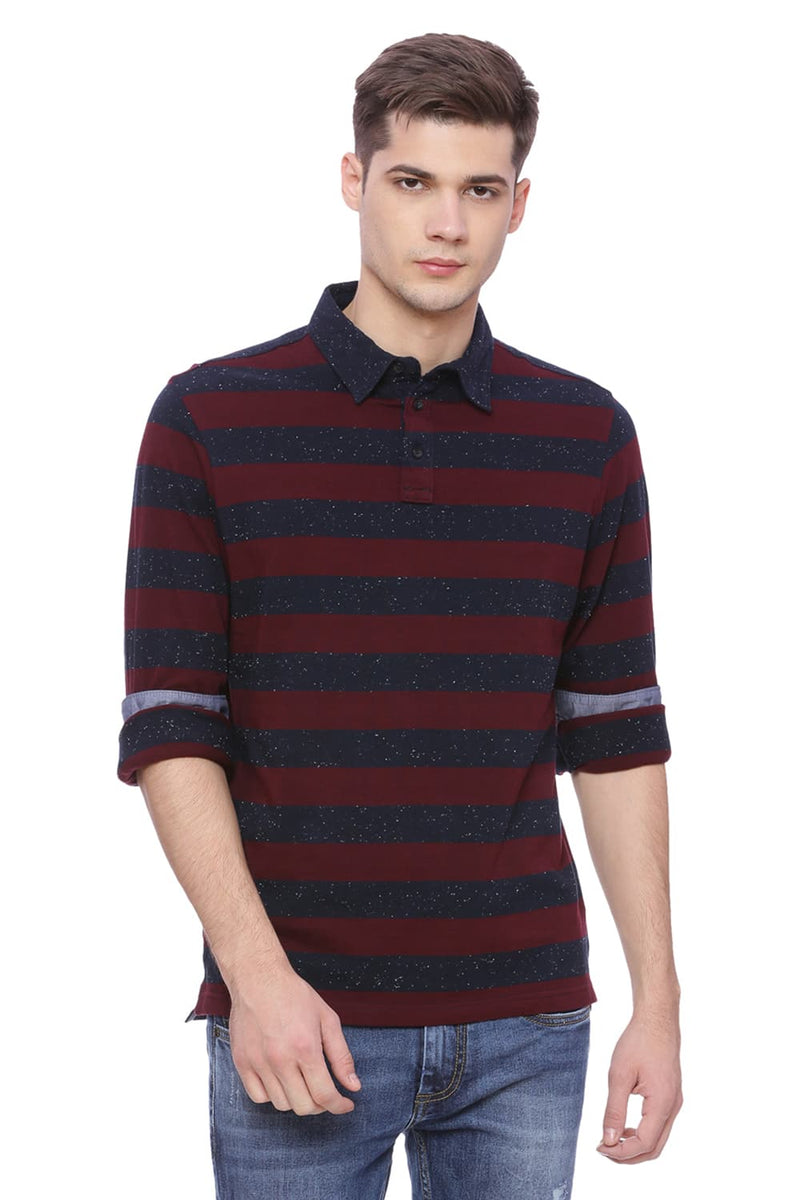 BASICS MUSCLE FIT STRIPED POLO T SHIRT