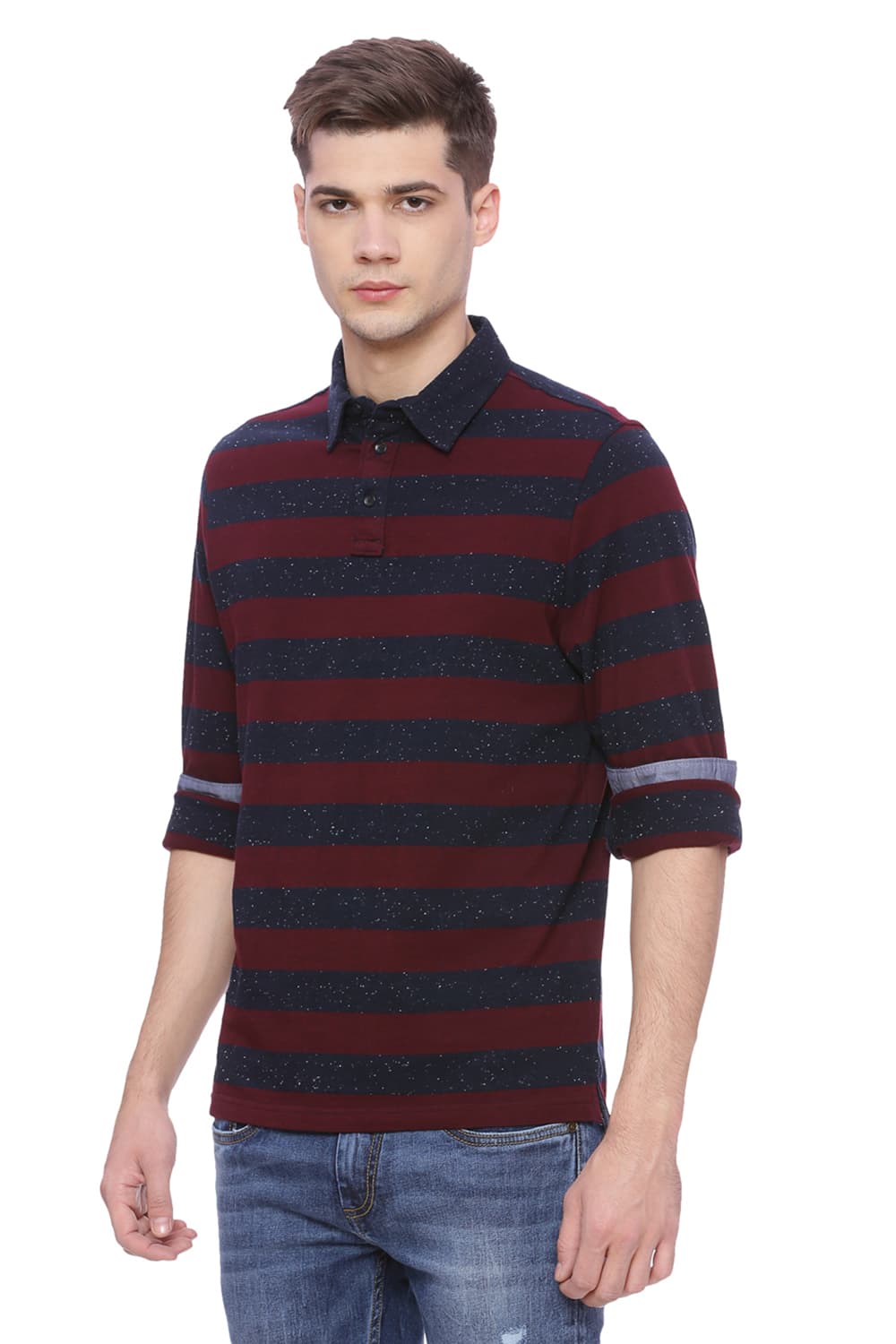 BASICS MUSCLE FIT STRIPED POLO T SHIRT