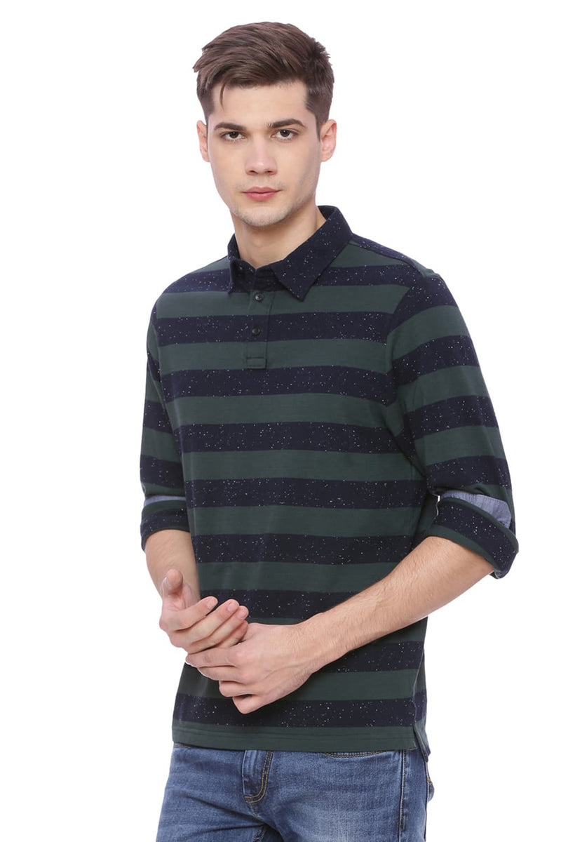 BASICS MUSCLE FIT STRIPED POLO T SHIRT