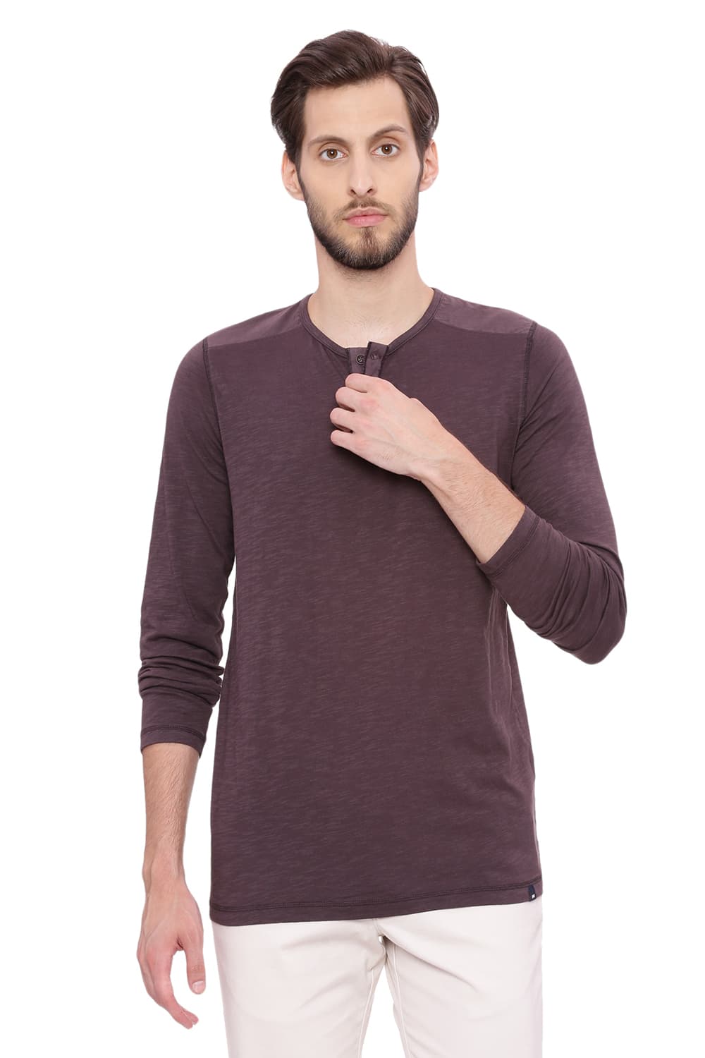 BASICS MUSCLE FIT HENLEY T SHIRT