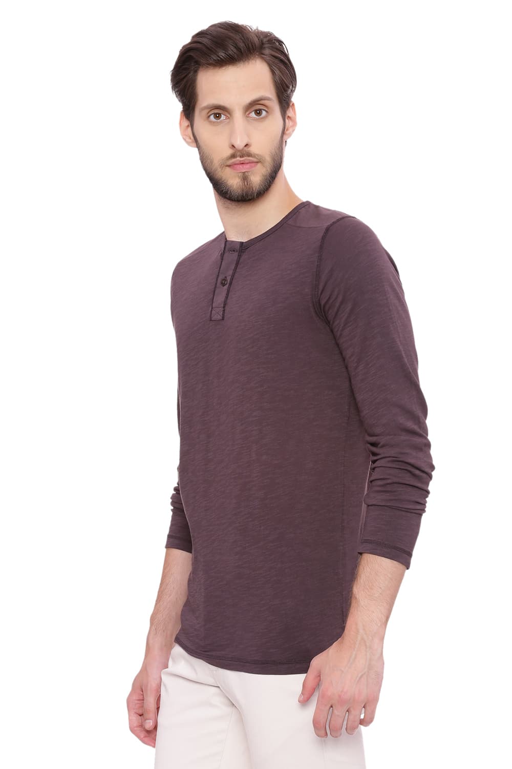 BASICS MUSCLE FIT HENLEY T SHIRT