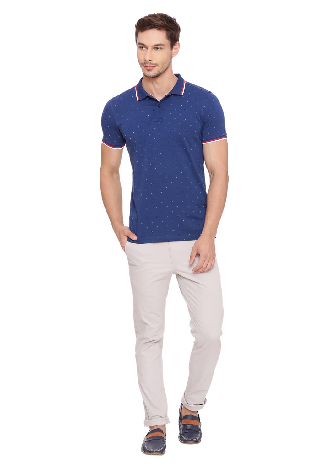 BASICS MUSCLE FIT PRINTED POLO T SHIRT
