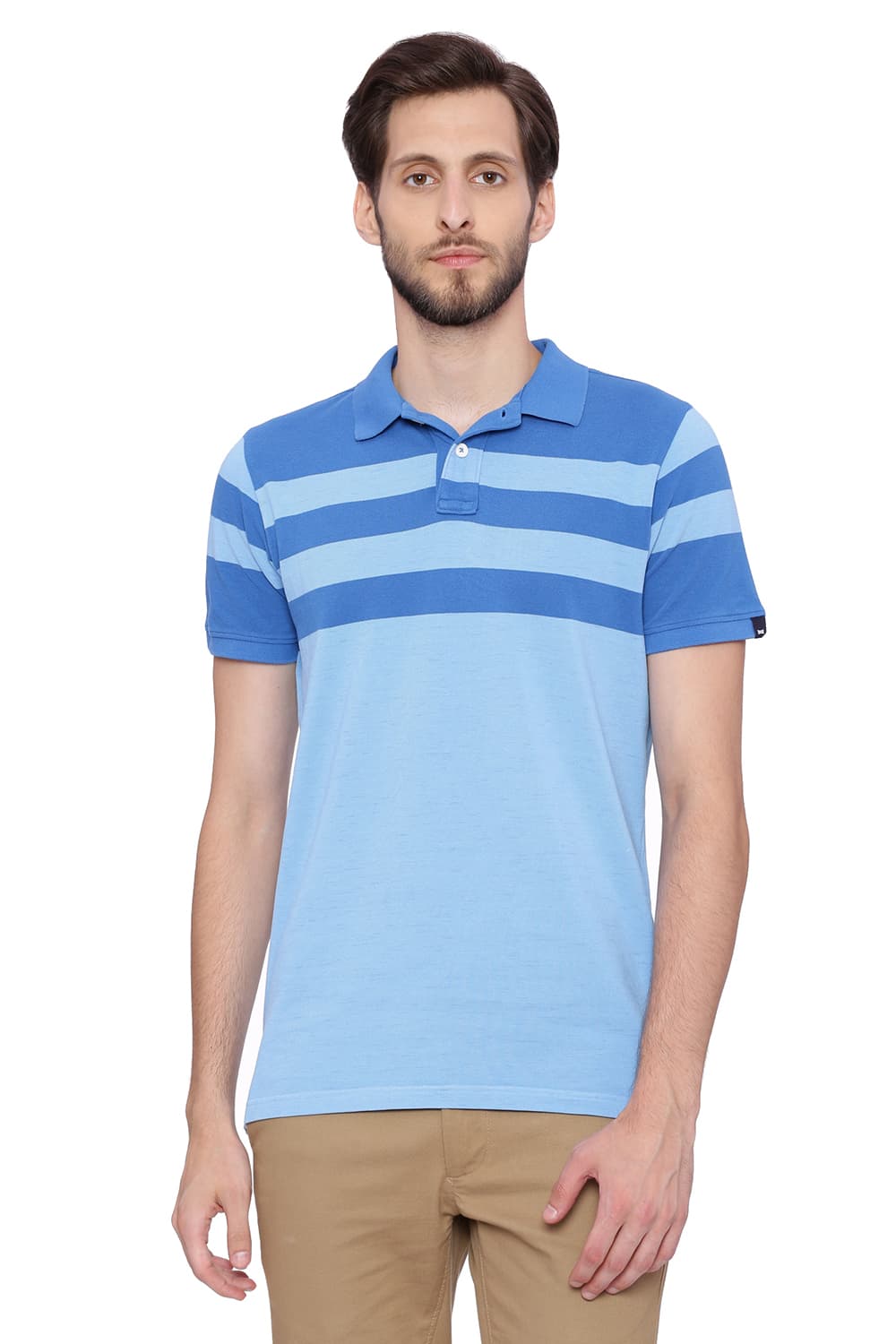 BASICS MUSCLE FIT STRIPES POLO T SHIRT