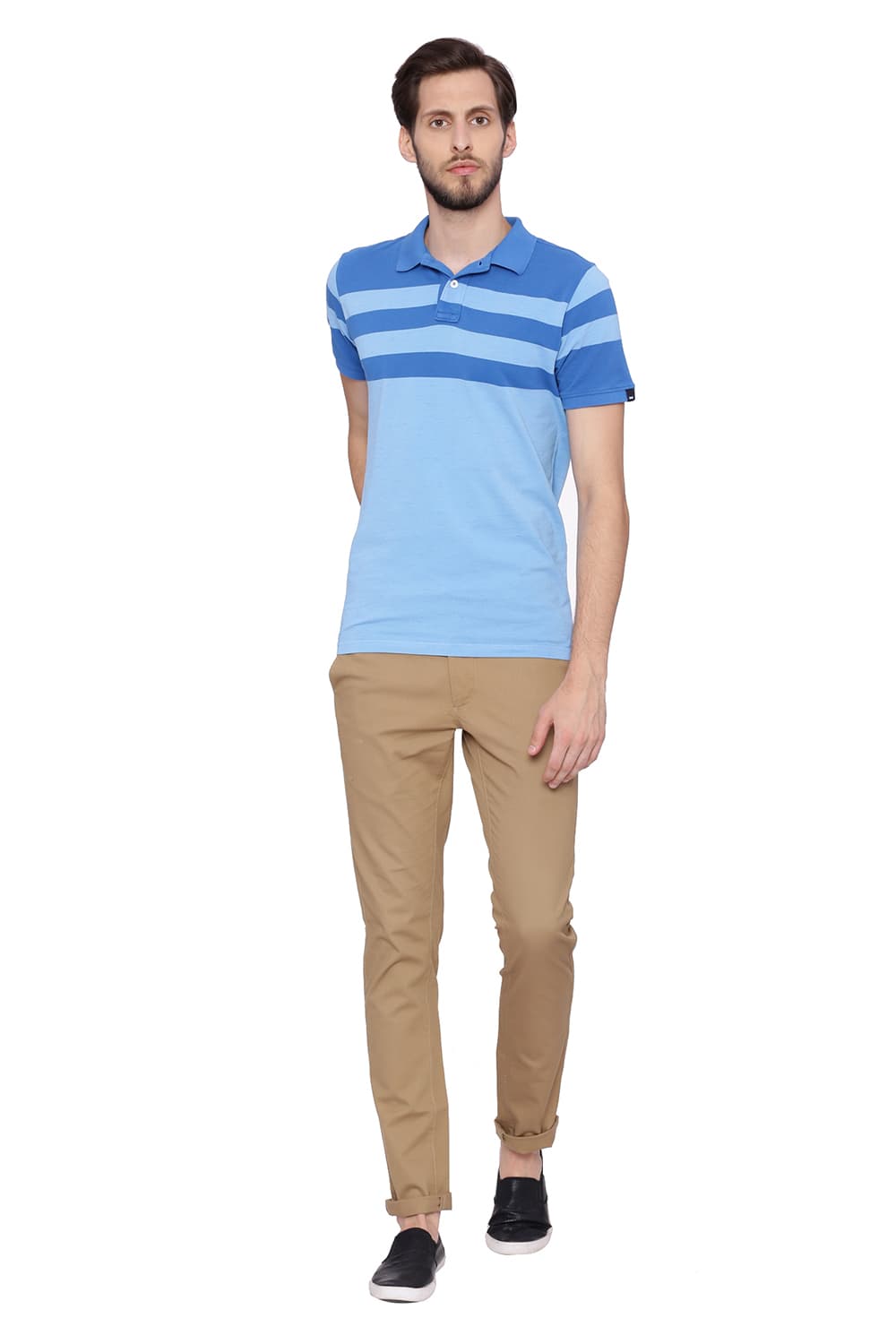 BASICS MUSCLE FIT STRIPES POLO T SHIRT