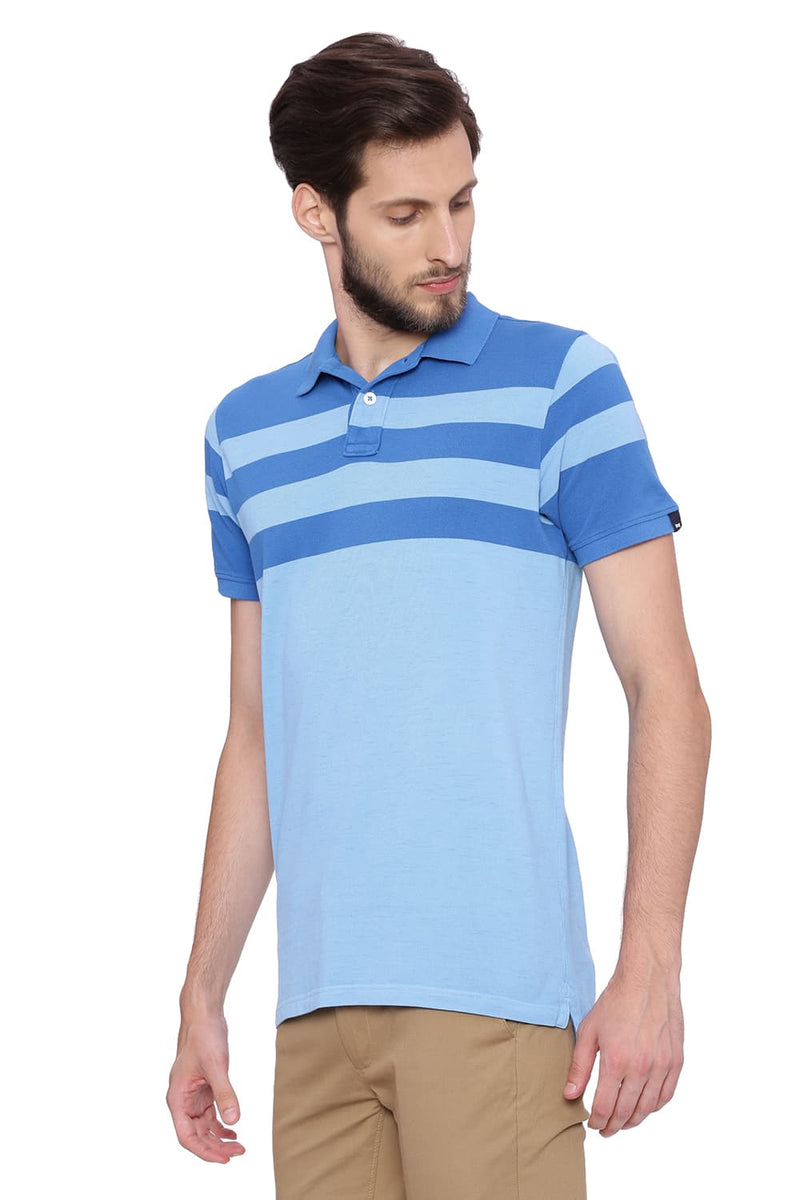 BASICS MUSCLE FIT STRIPES POLO T SHIRT