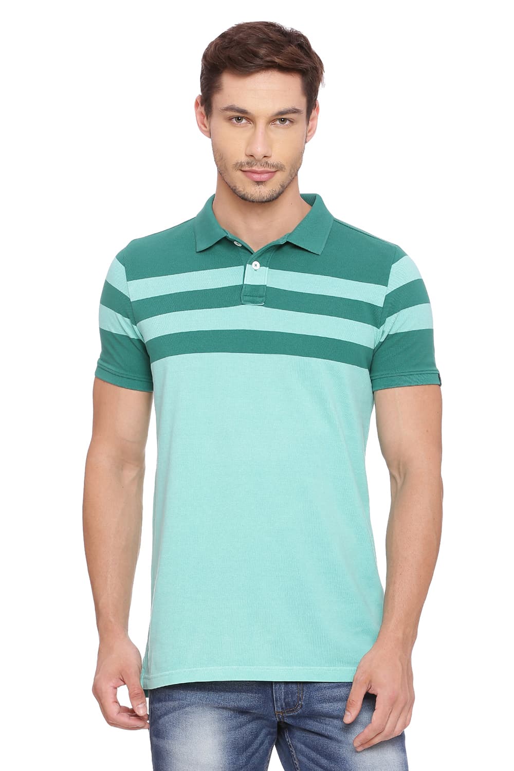 BASICS MUSCLE FIT STRIPES POLO T SHIRT