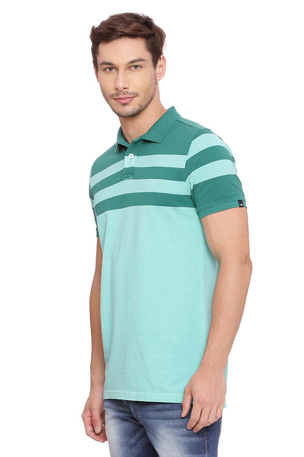 BASICS MUSCLE FIT STRIPES POLO T SHIRT