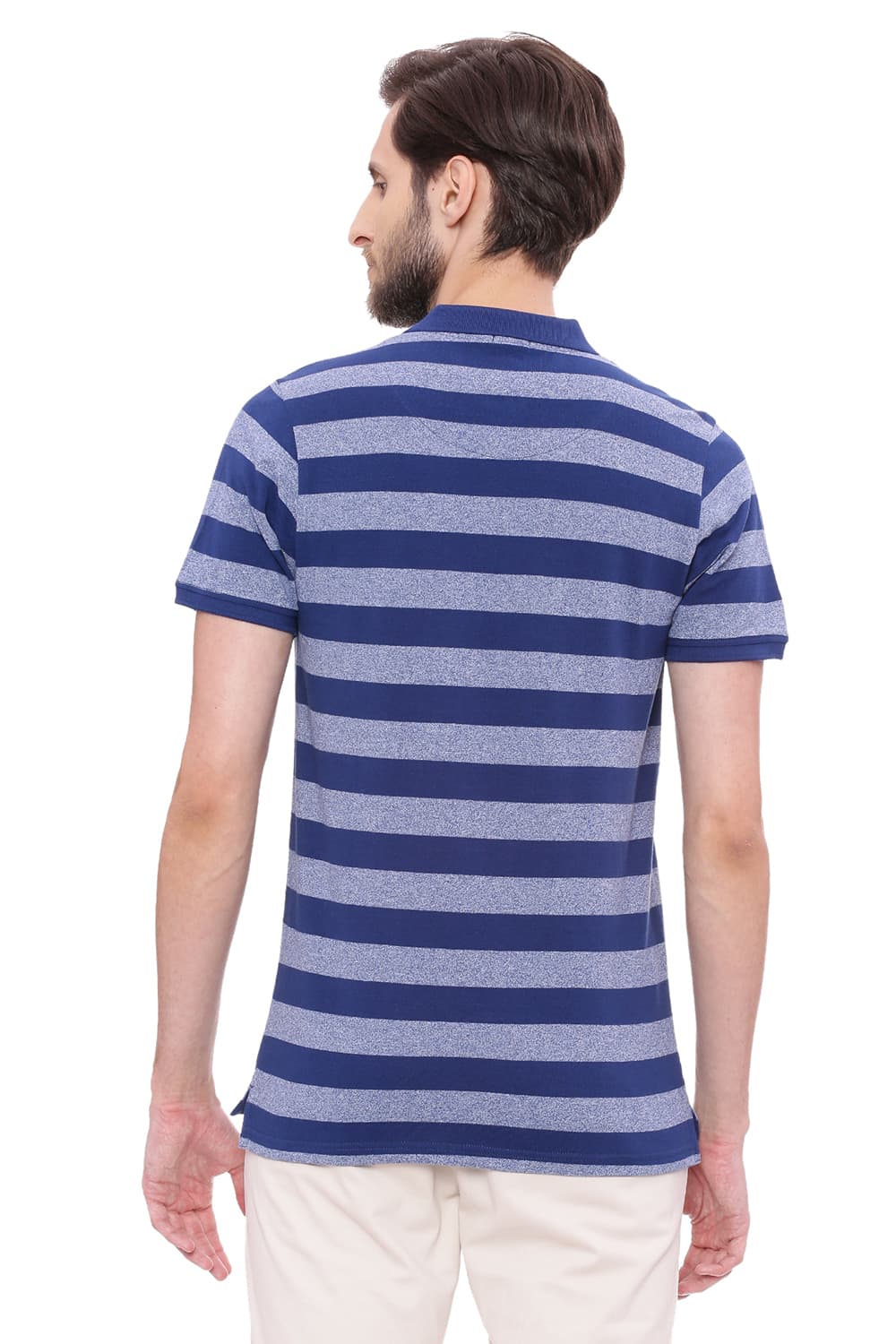 BASICS MUSCLE FIT STRIPED POLO T SHIRT