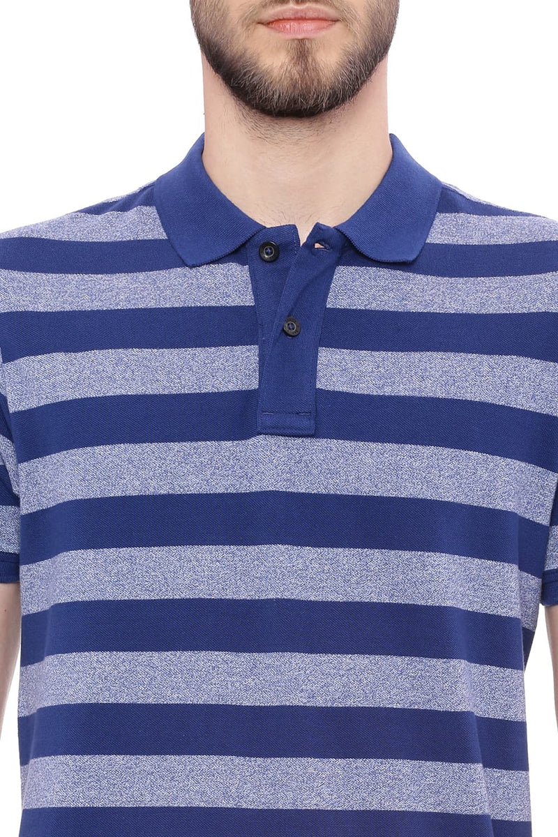 BASICS MUSCLE FIT STRIPED POLO T SHIRT