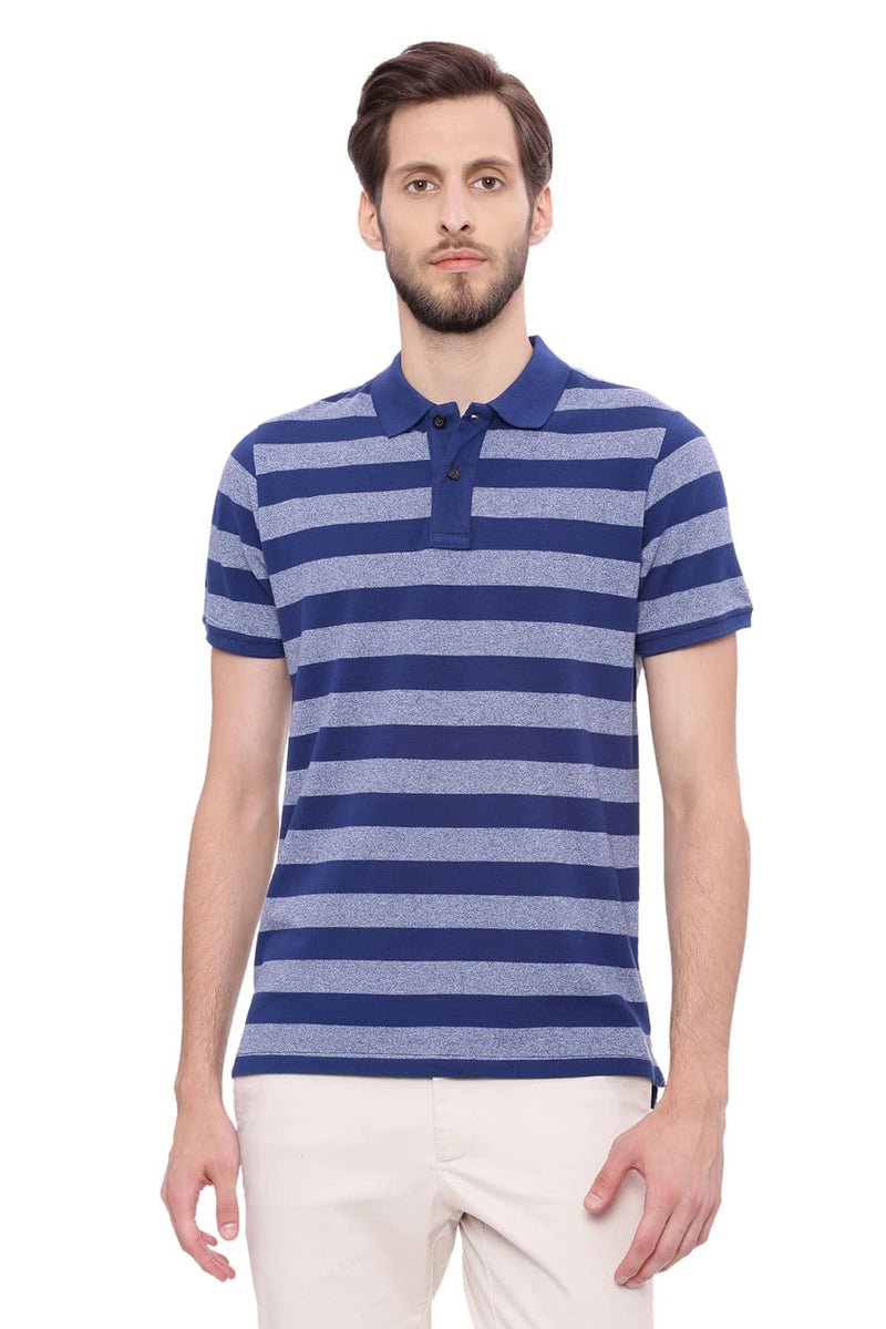 BASICS MUSCLE FIT STRIPED POLO T SHIRT