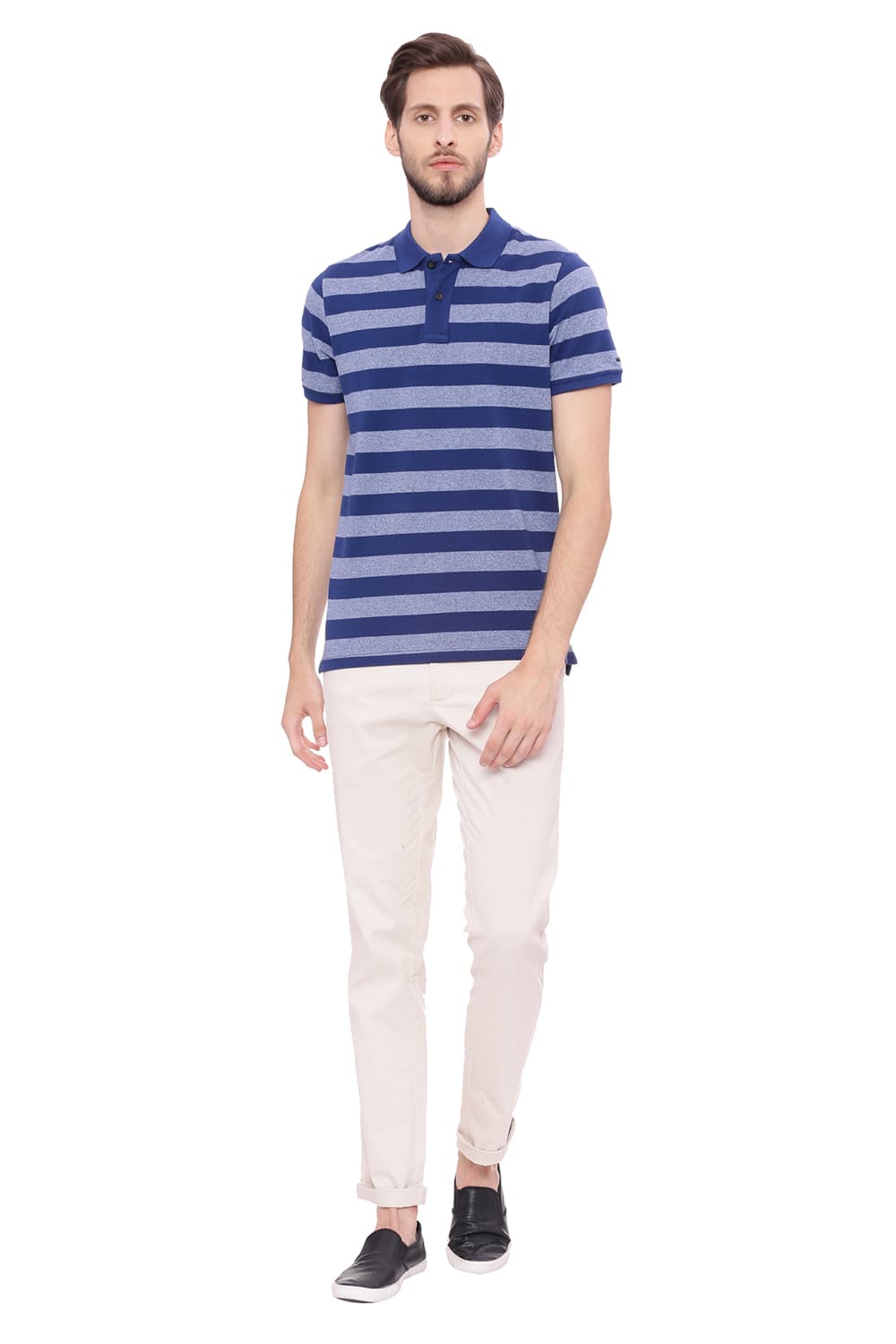 BASICS MUSCLE FIT STRIPED POLO T SHIRT