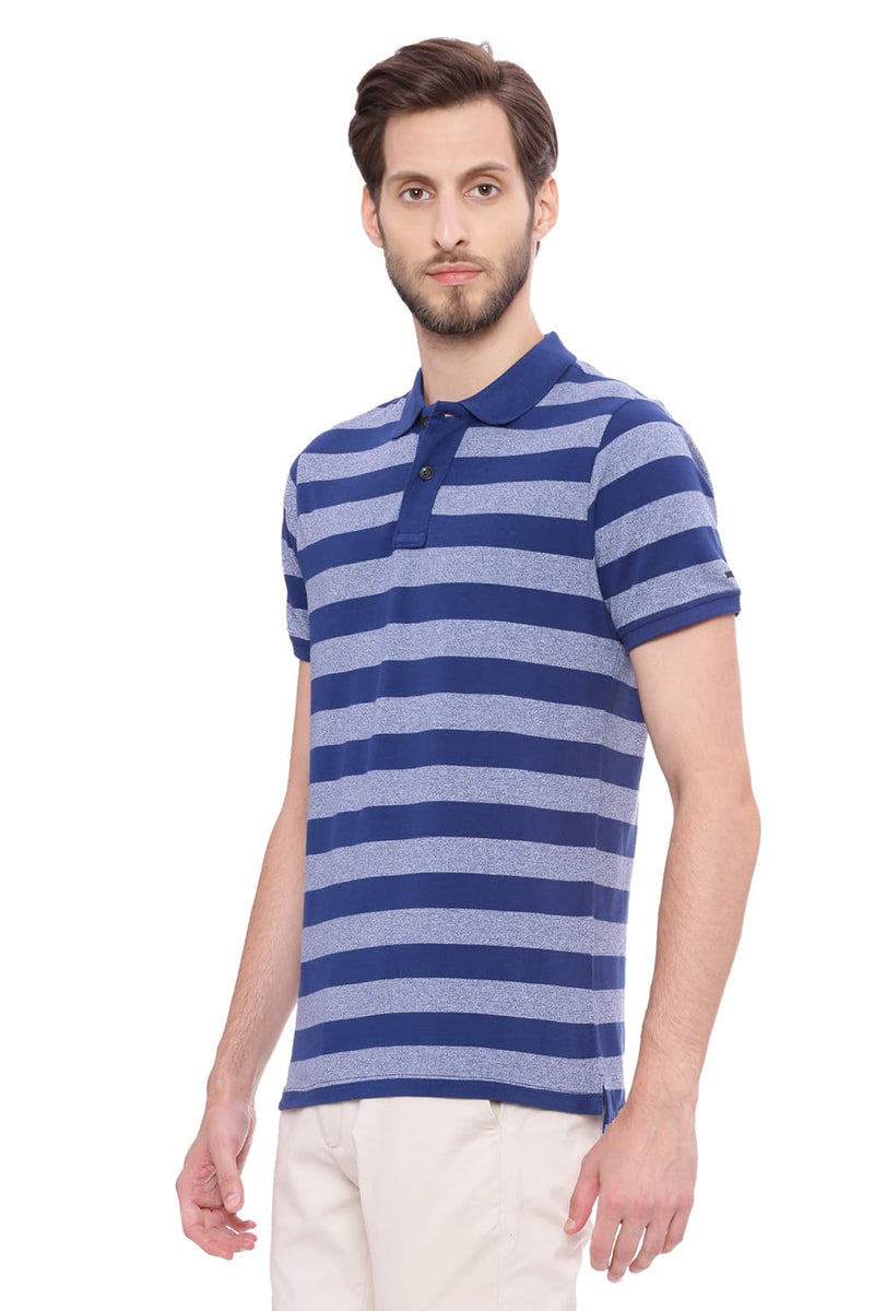 BASICS MUSCLE FIT STRIPED POLO T SHIRT