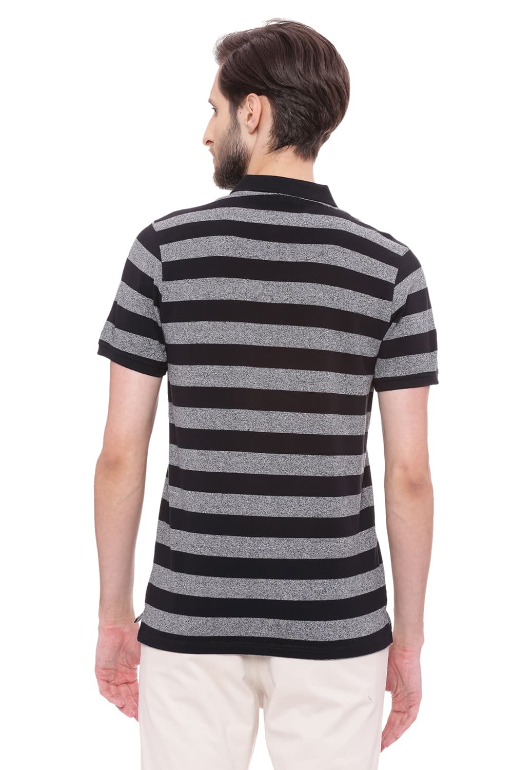 BASICS MUSCLE FIT STRIPED POLO T SHIRT