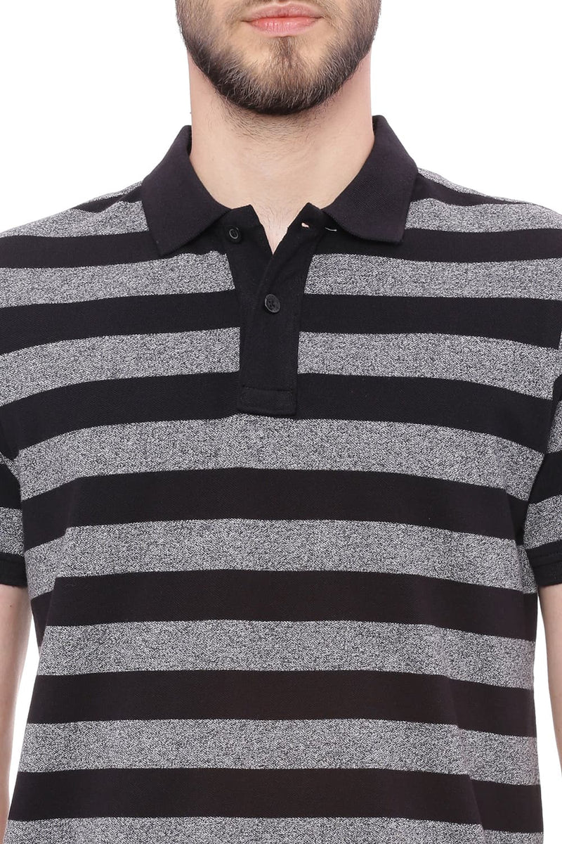 BASICS MUSCLE FIT STRIPED POLO T SHIRT