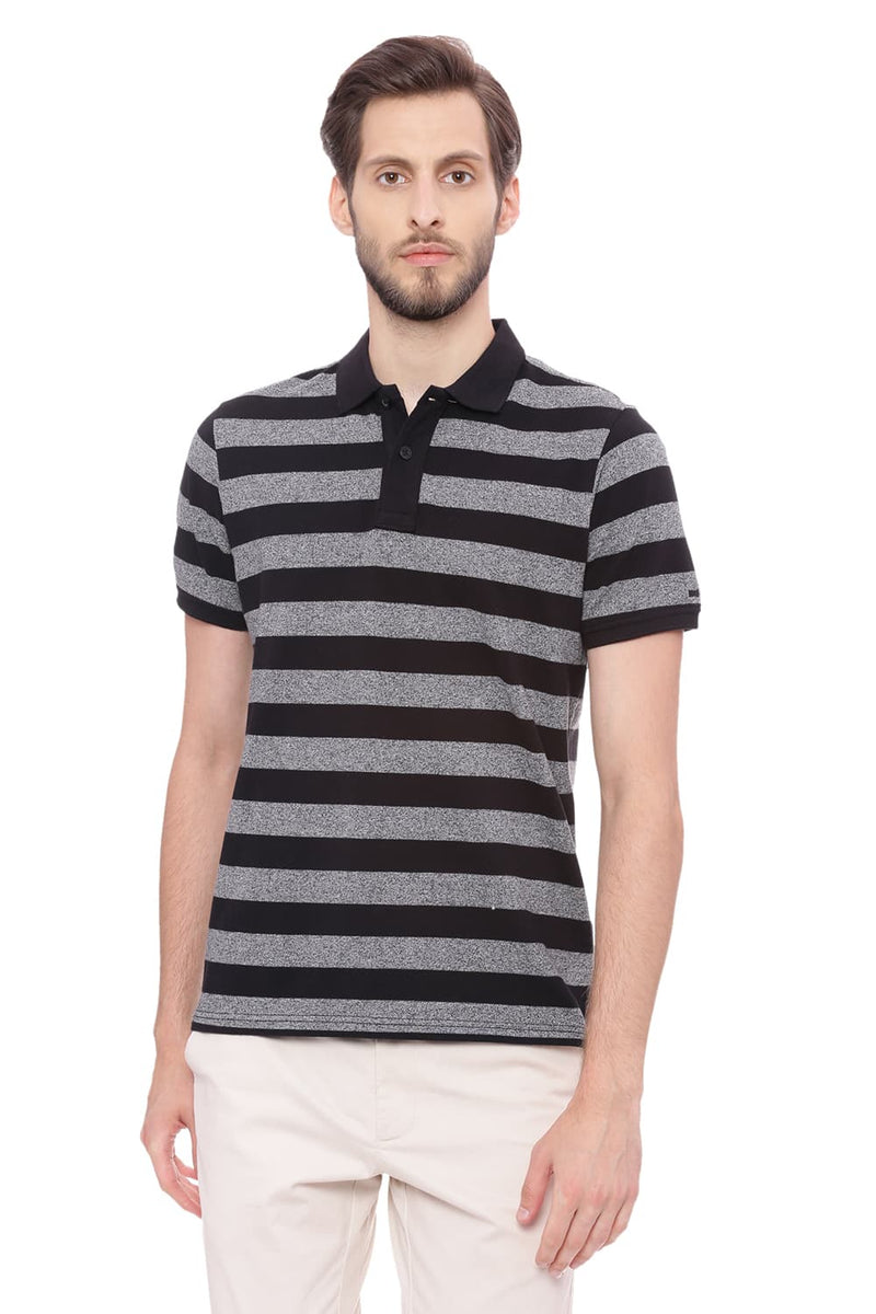 BASICS MUSCLE FIT STRIPED POLO T SHIRT