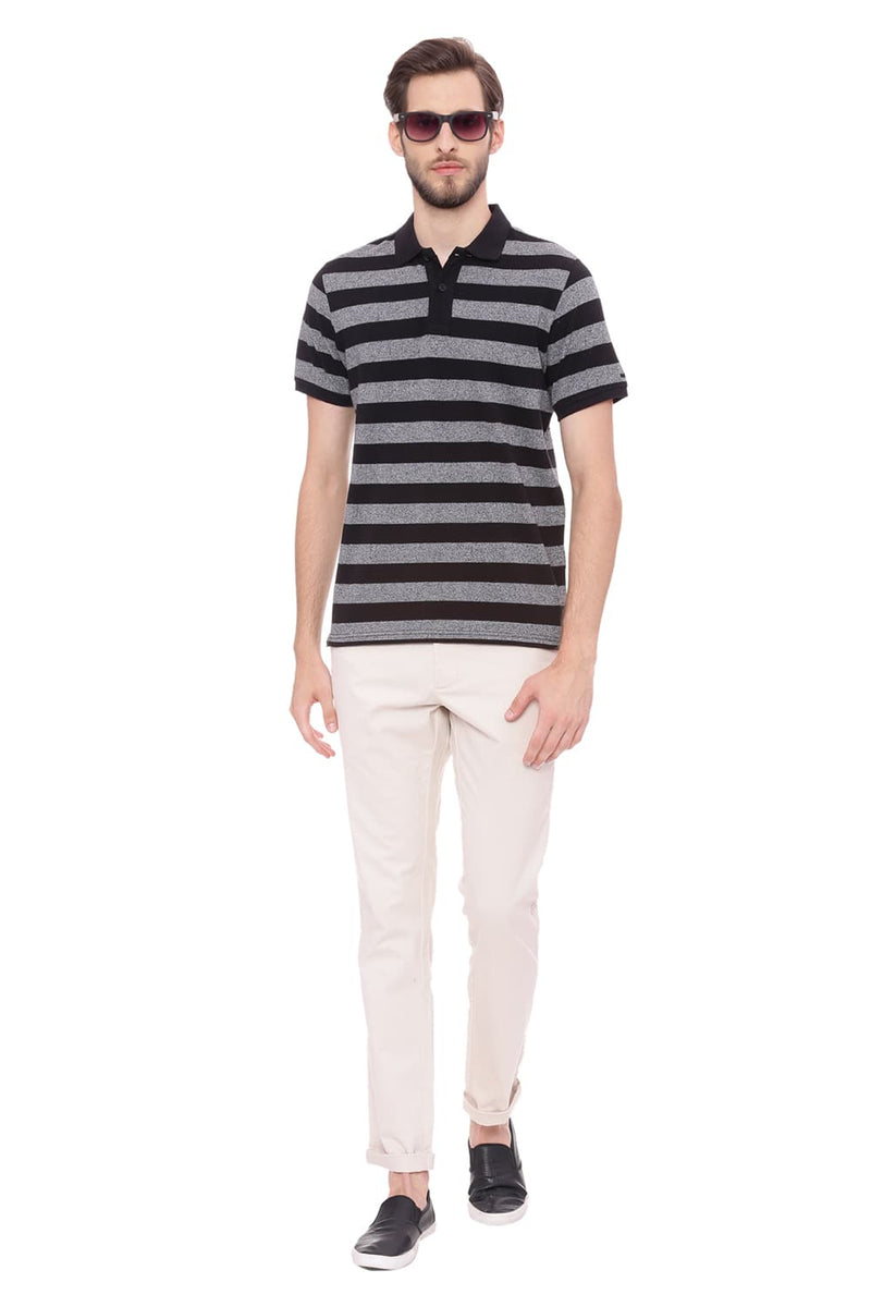 BASICS MUSCLE FIT STRIPED POLO T SHIRT