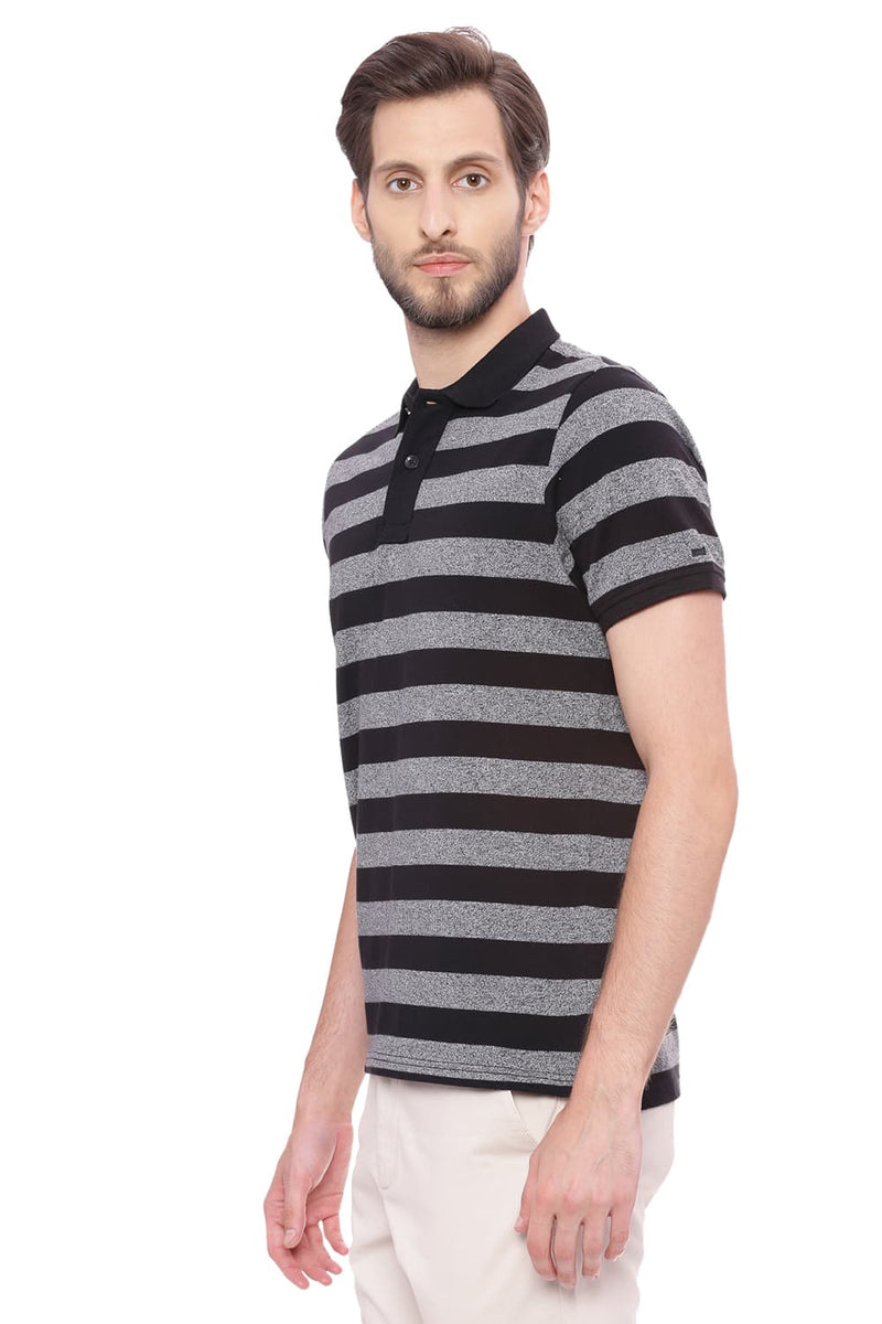 BASICS MUSCLE FIT STRIPED POLO T SHIRT