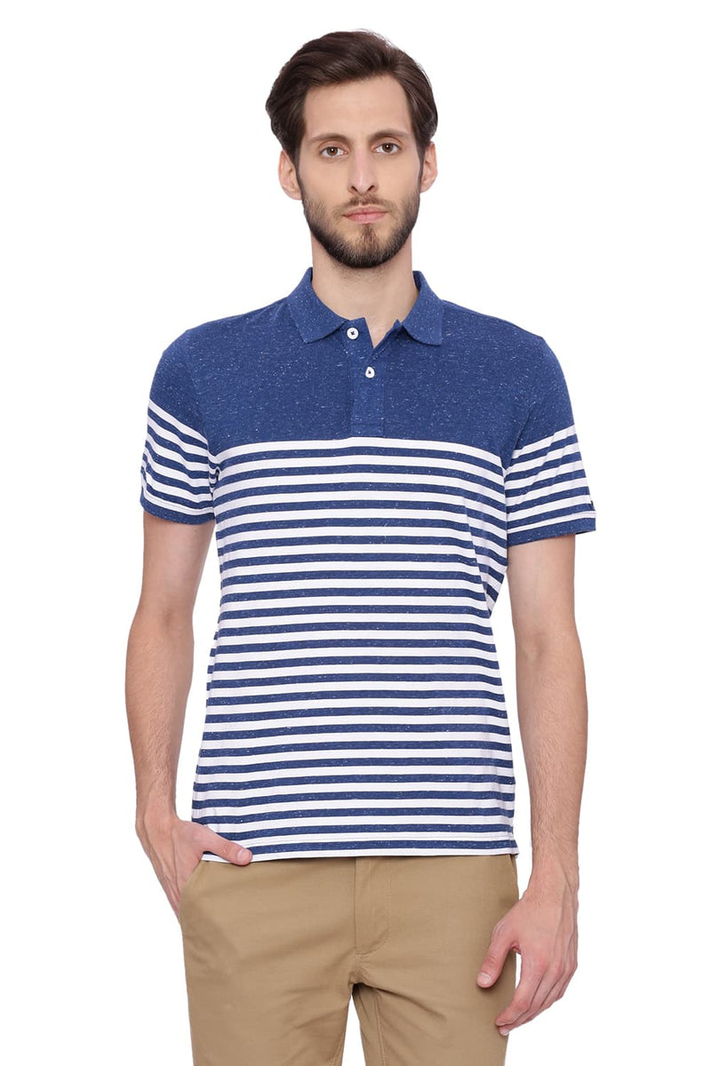 BASICS MUSCLE FIT STRIPED POLO T SHIRT