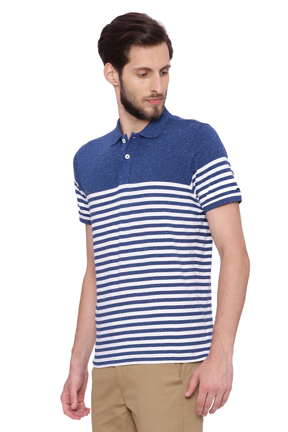 BASICS MUSCLE FIT STRIPED POLO T SHIRT