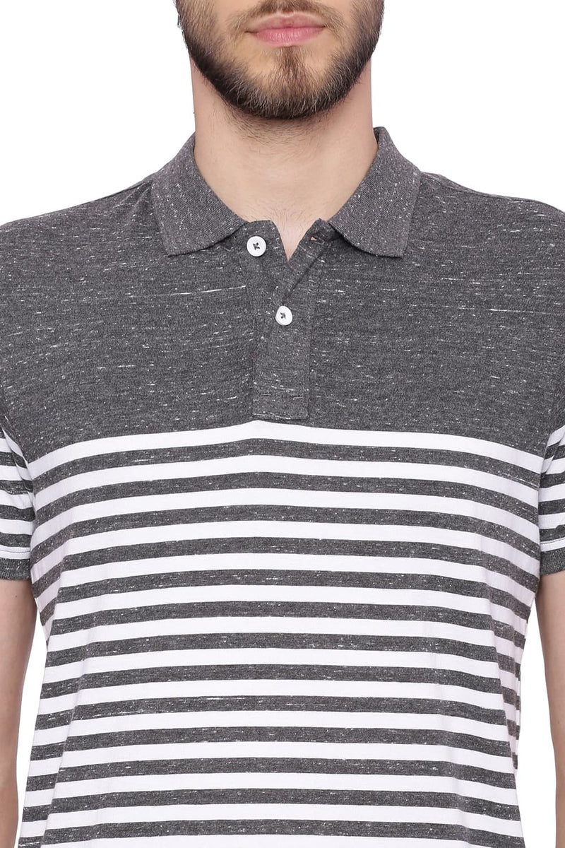 BASICS MUSCLE FIT STRIPED POLO T SHIRT