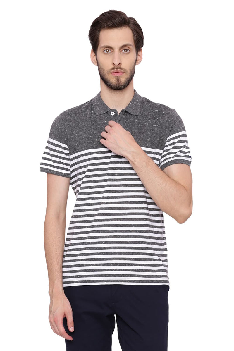 BASICS MUSCLE FIT STRIPED POLO T SHIRT