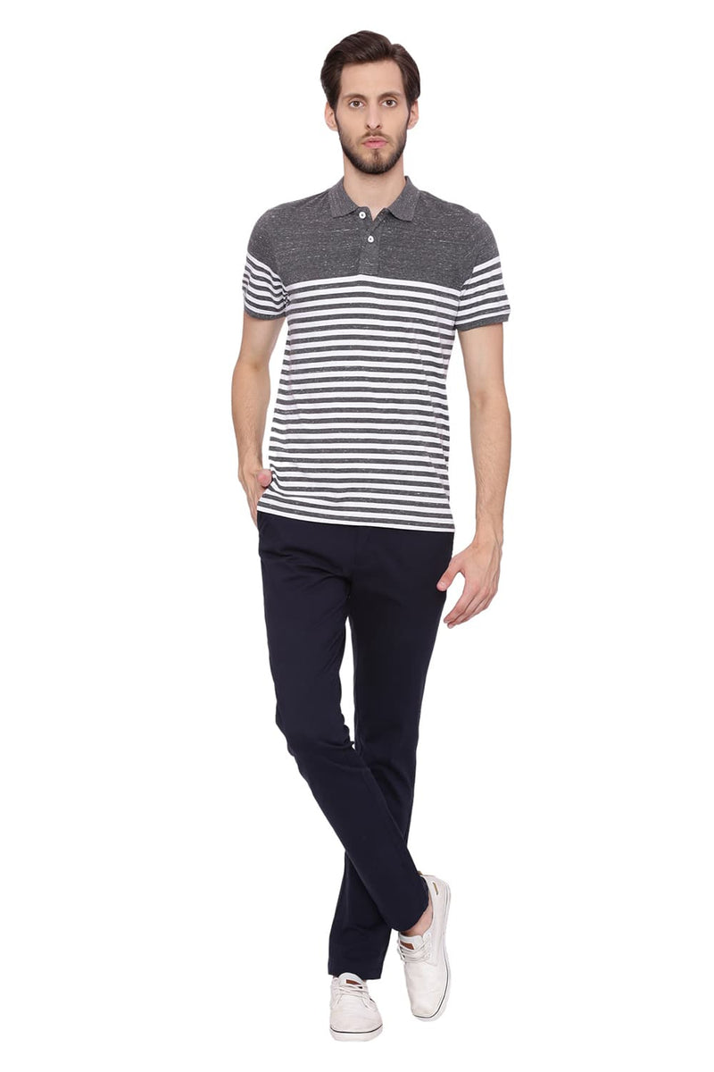 BASICS MUSCLE FIT STRIPED POLO T SHIRT