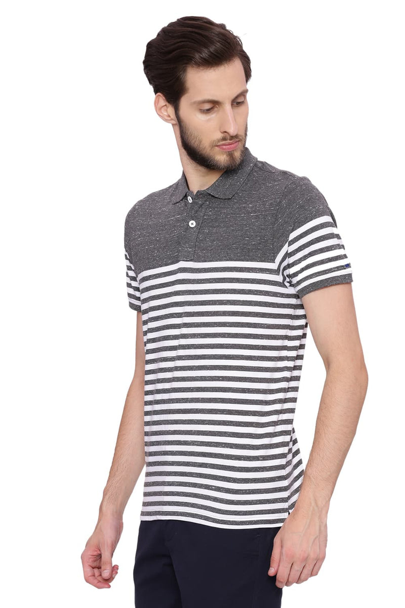 BASICS MUSCLE FIT STRIPED POLO T SHIRT