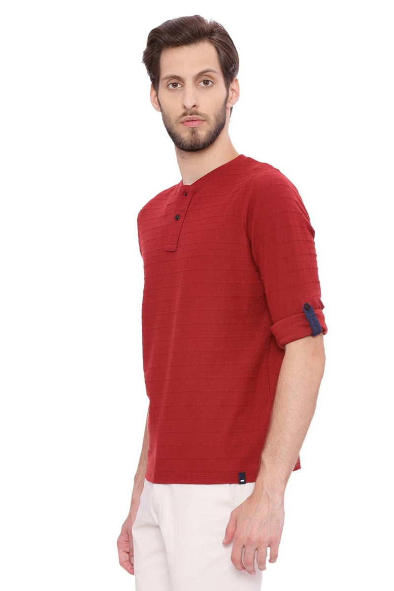 BASICS MUSCLE FIT HENLEY LONG SLEEVE T SHIRT