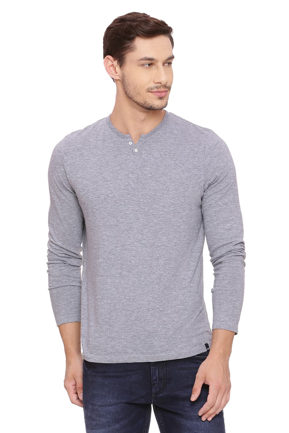 BASICS MUSCLE FIT HENLEY T SHIRT