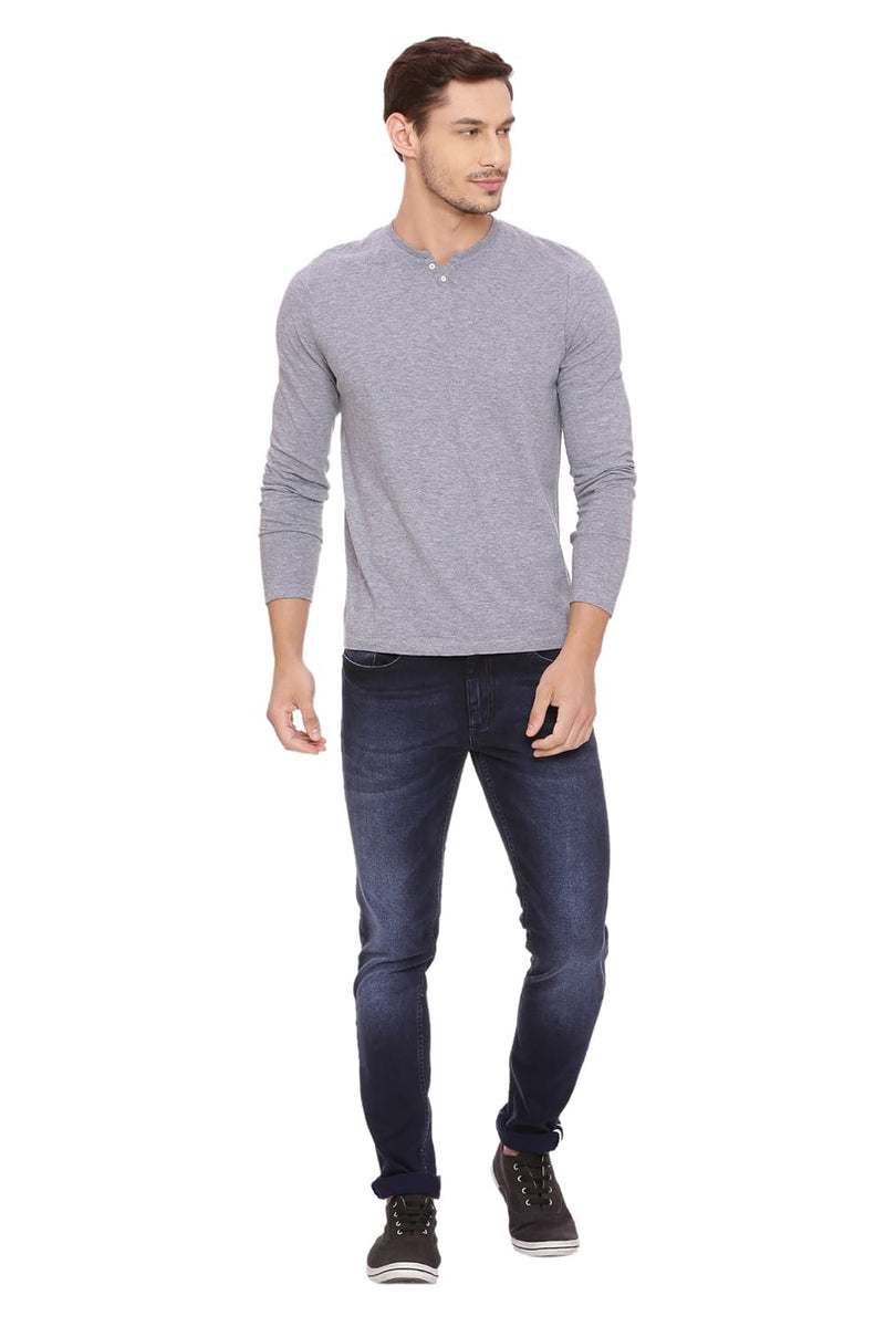 BASICS MUSCLE FIT HENLEY T SHIRT