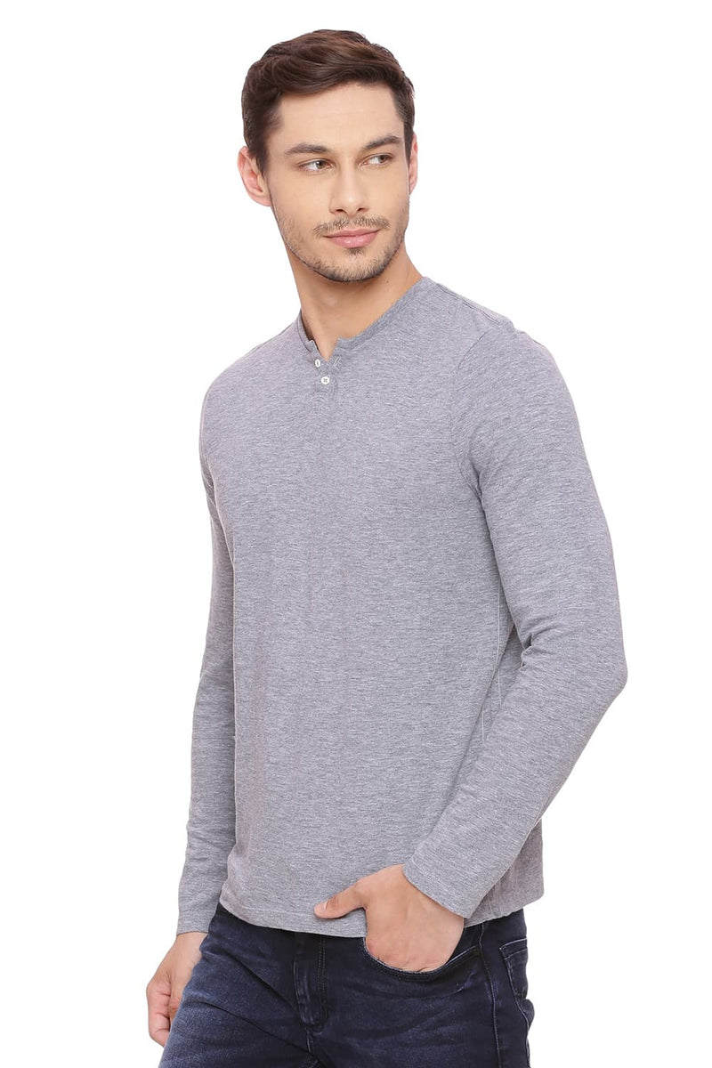 BASICS MUSCLE FIT HENLEY T SHIRT