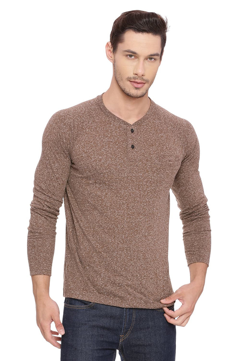 BASICS MUSCLE FIT HENLEY LONG SLEEVE T SHIRT