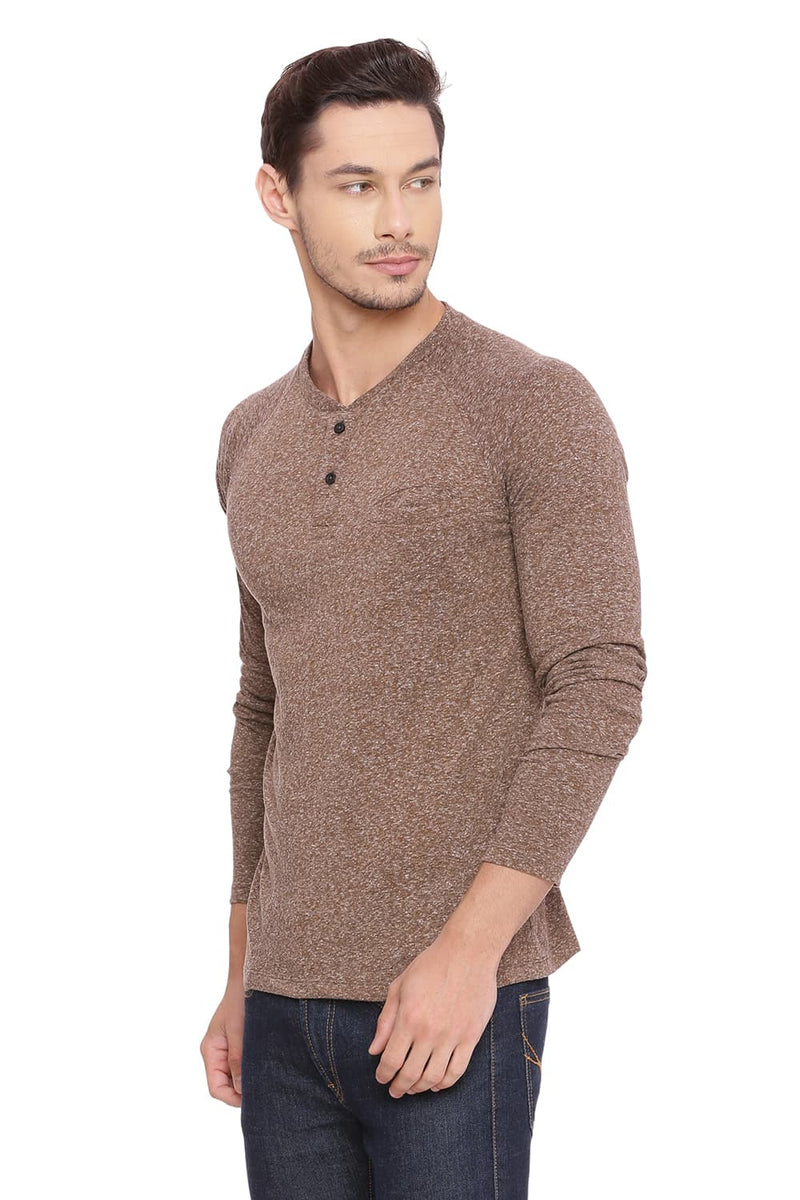 BASICS MUSCLE FIT HENLEY LONG SLEEVE T SHIRT