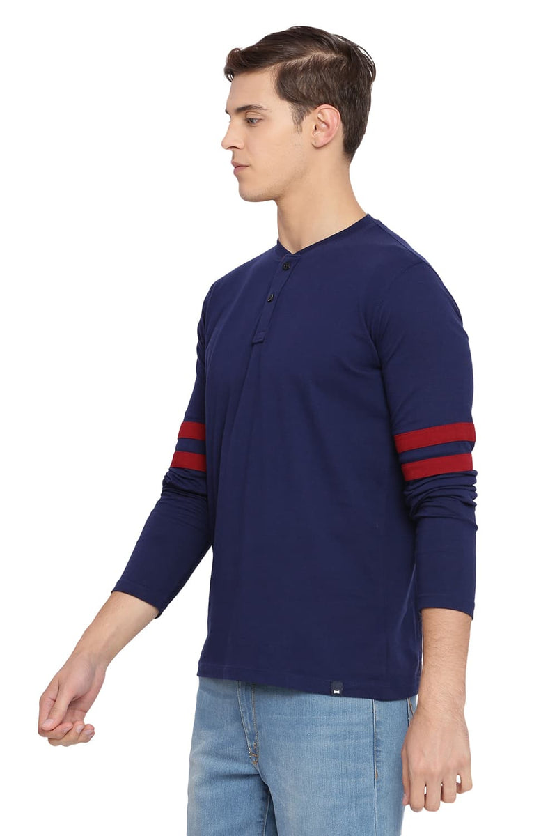 BASICS MUSCLE FIT HENLEY LONG SLEEVE T SHIRT