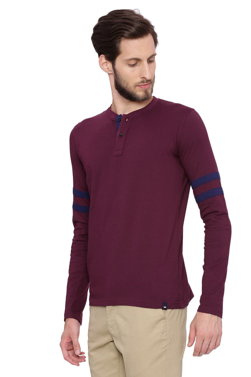 BASICS MUSCLE FIT HENLEY LONG SLEEVE T SHIRT