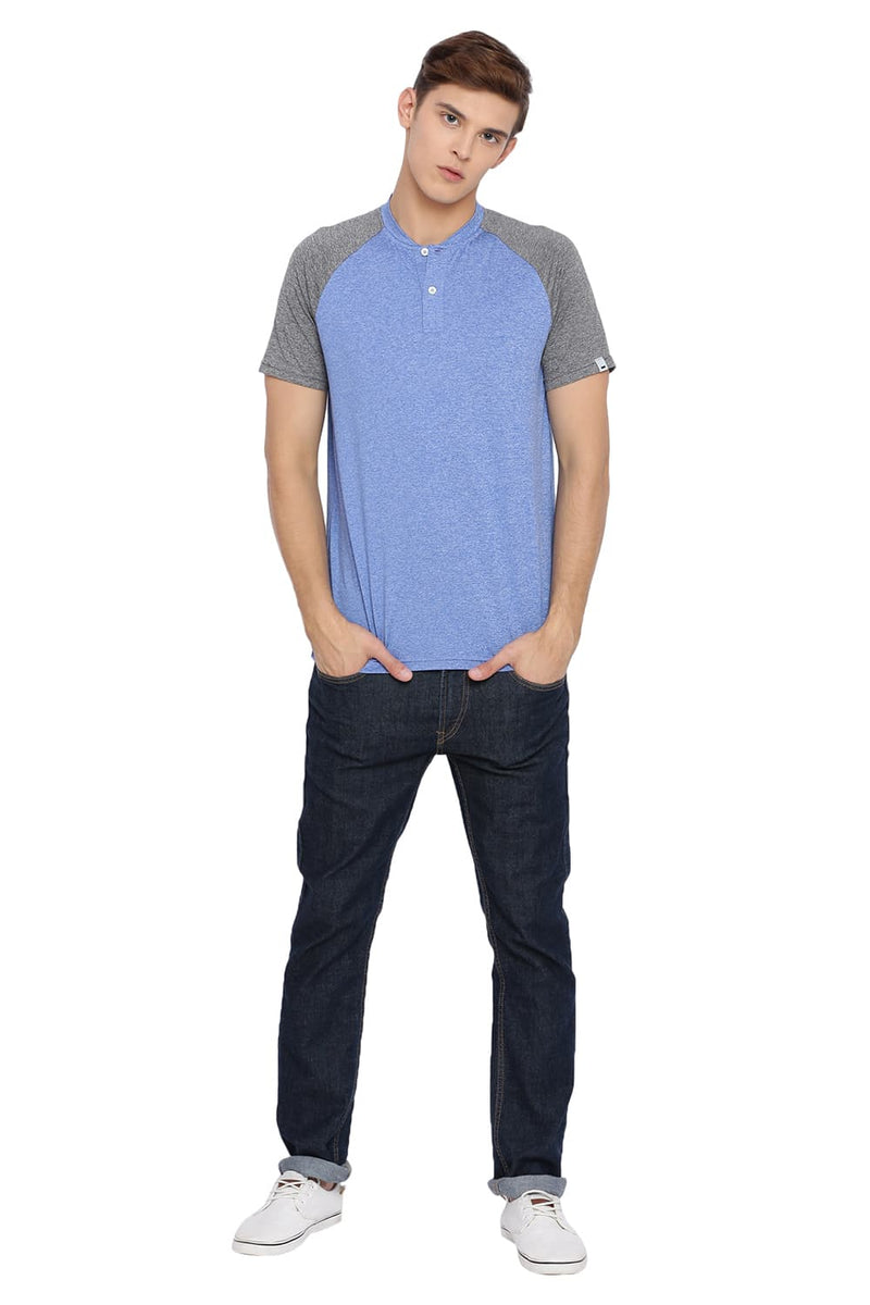 BASICS MUSCLE FIT HENLEY T SHIRT