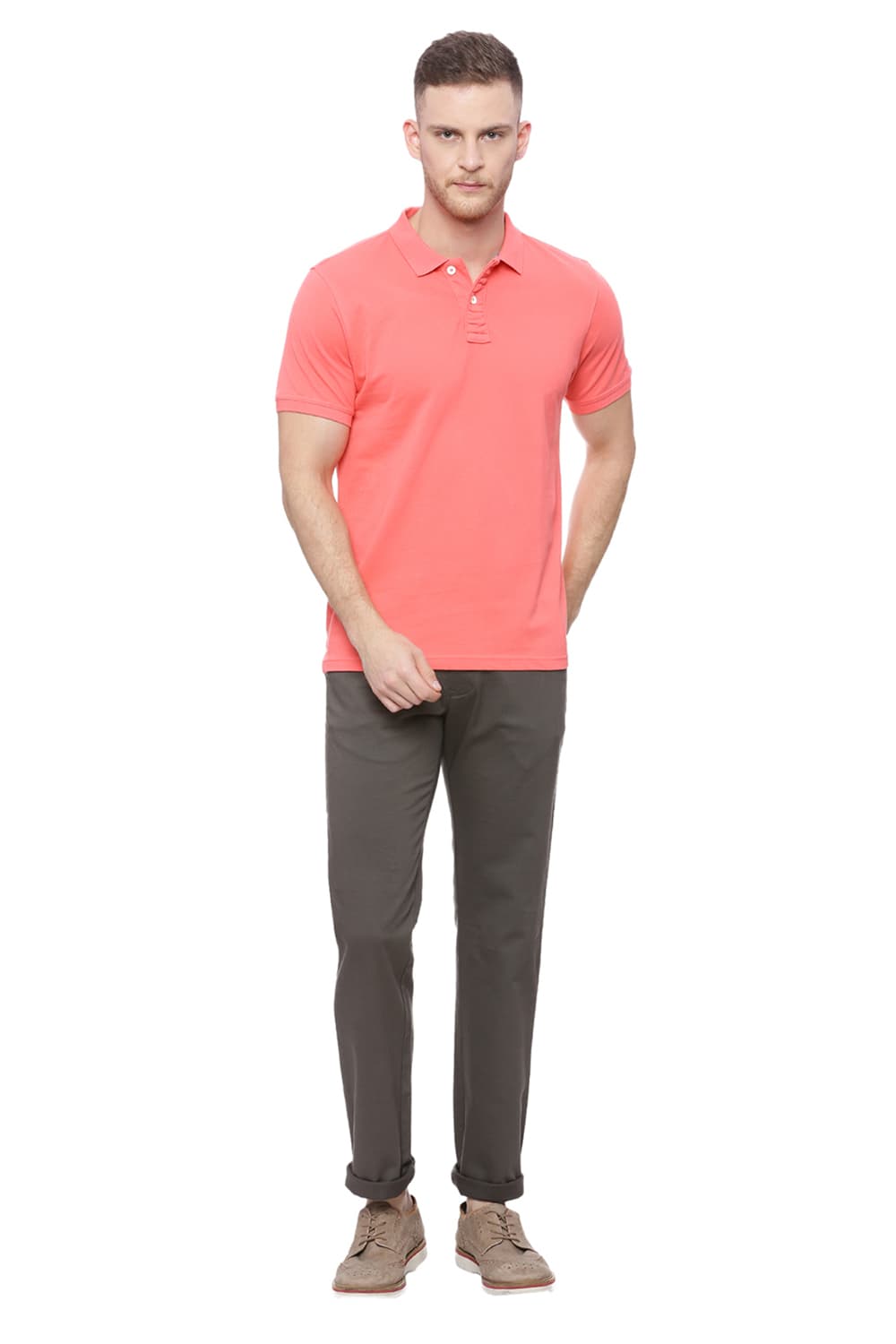 BASICS MUSCLE FIT MANDARIN POLO T SHIRT