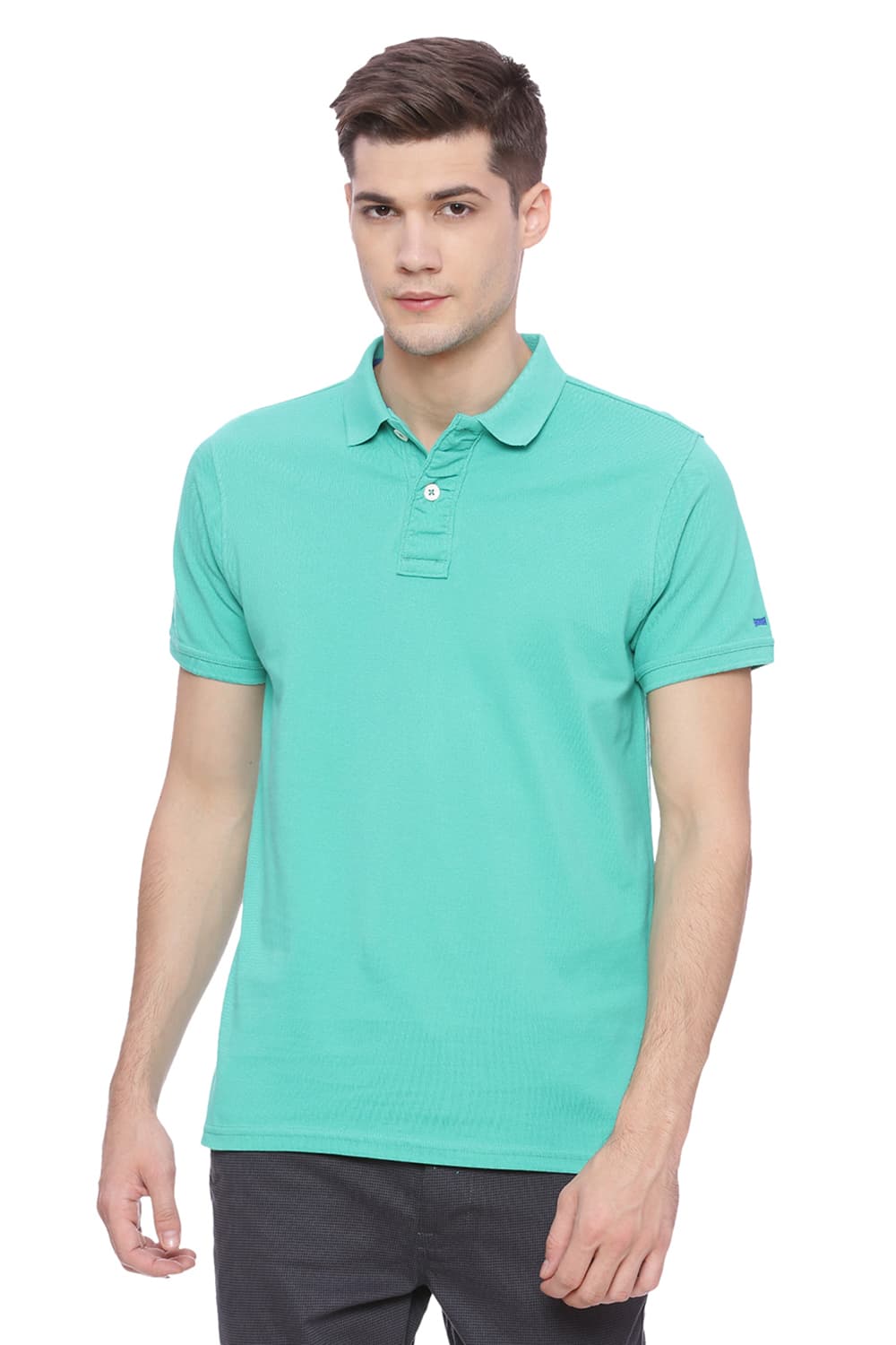 BASICS MUSCLE FIT MANDARIN POLO T SHIRT