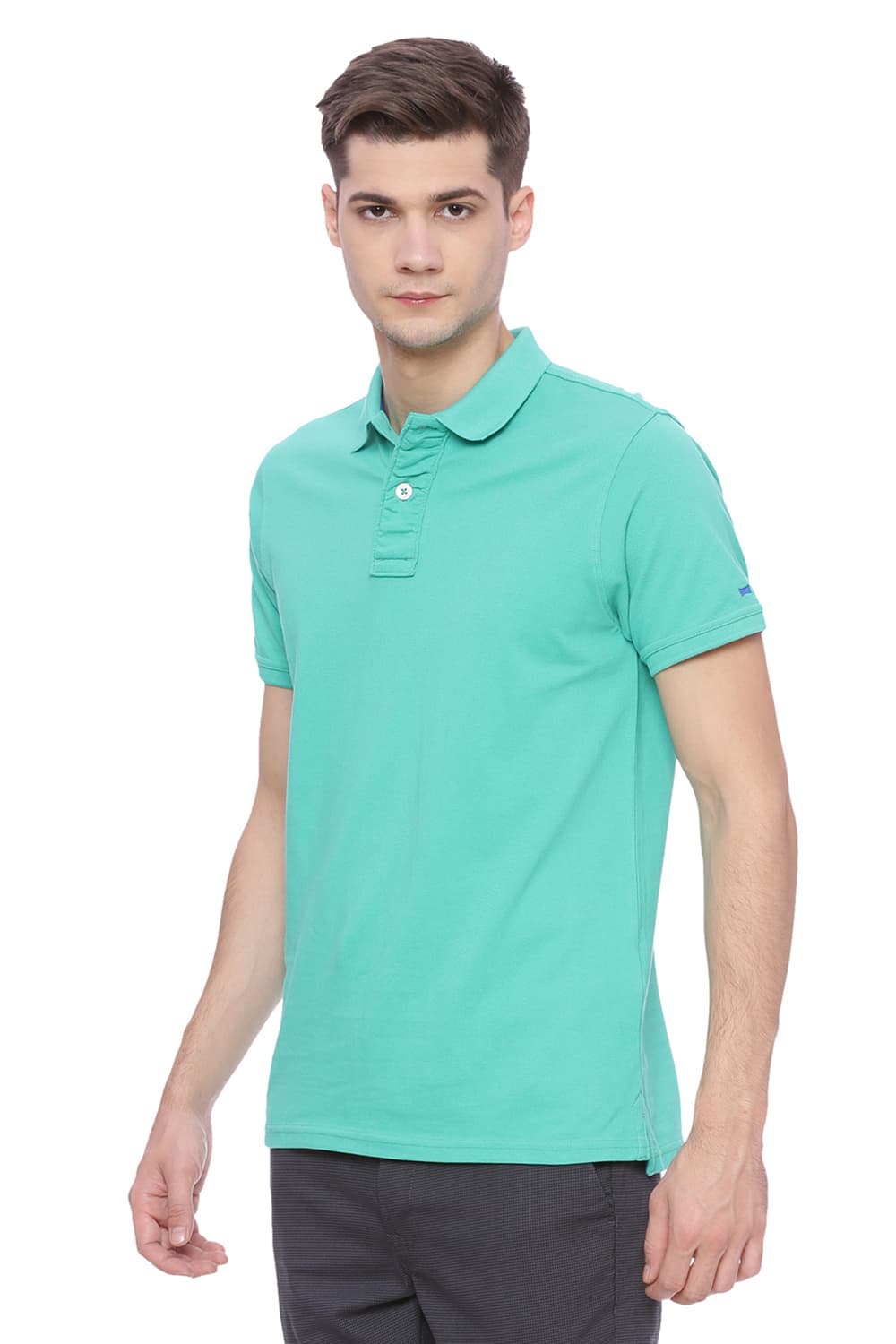 BASICS MUSCLE FIT MANDARIN POLO T SHIRT