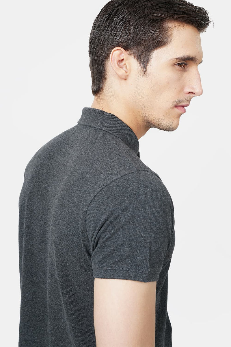 BASICS MUSCLE FIT HEATHER POLO T.SHIRT