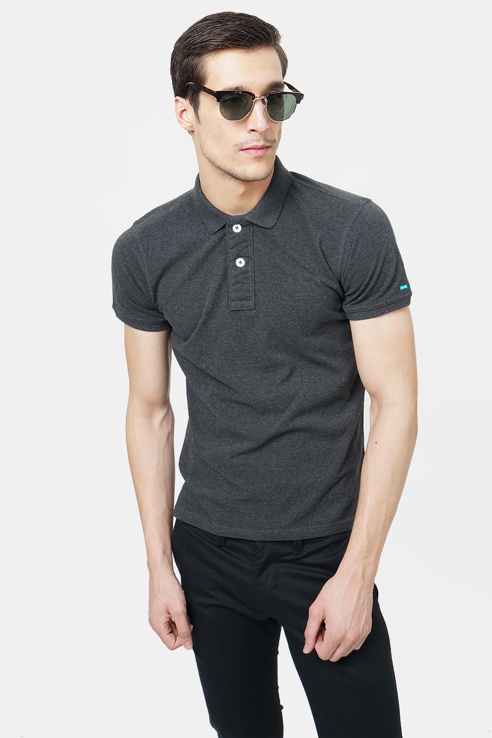 BASICS MUSCLE FIT HEATHER POLO T.SHIRT