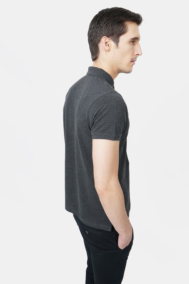 BASICS MUSCLE FIT HEATHER POLO T.SHIRT