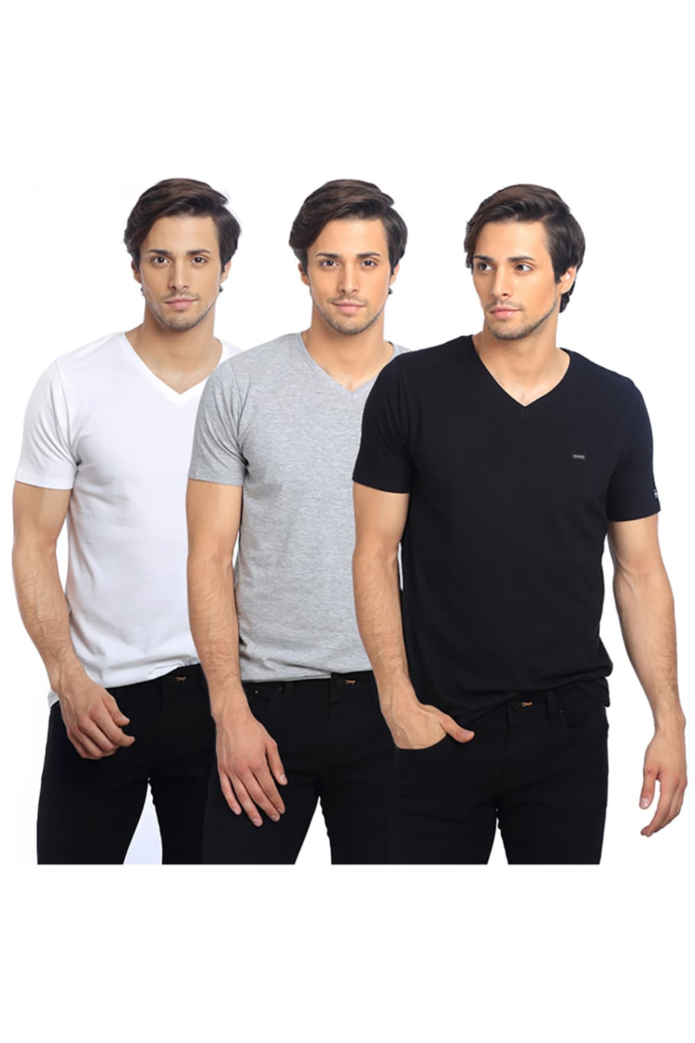 BASICS VALUE PACK OF 3 MUSCLE FIT V-NECK T-SHIRTS
