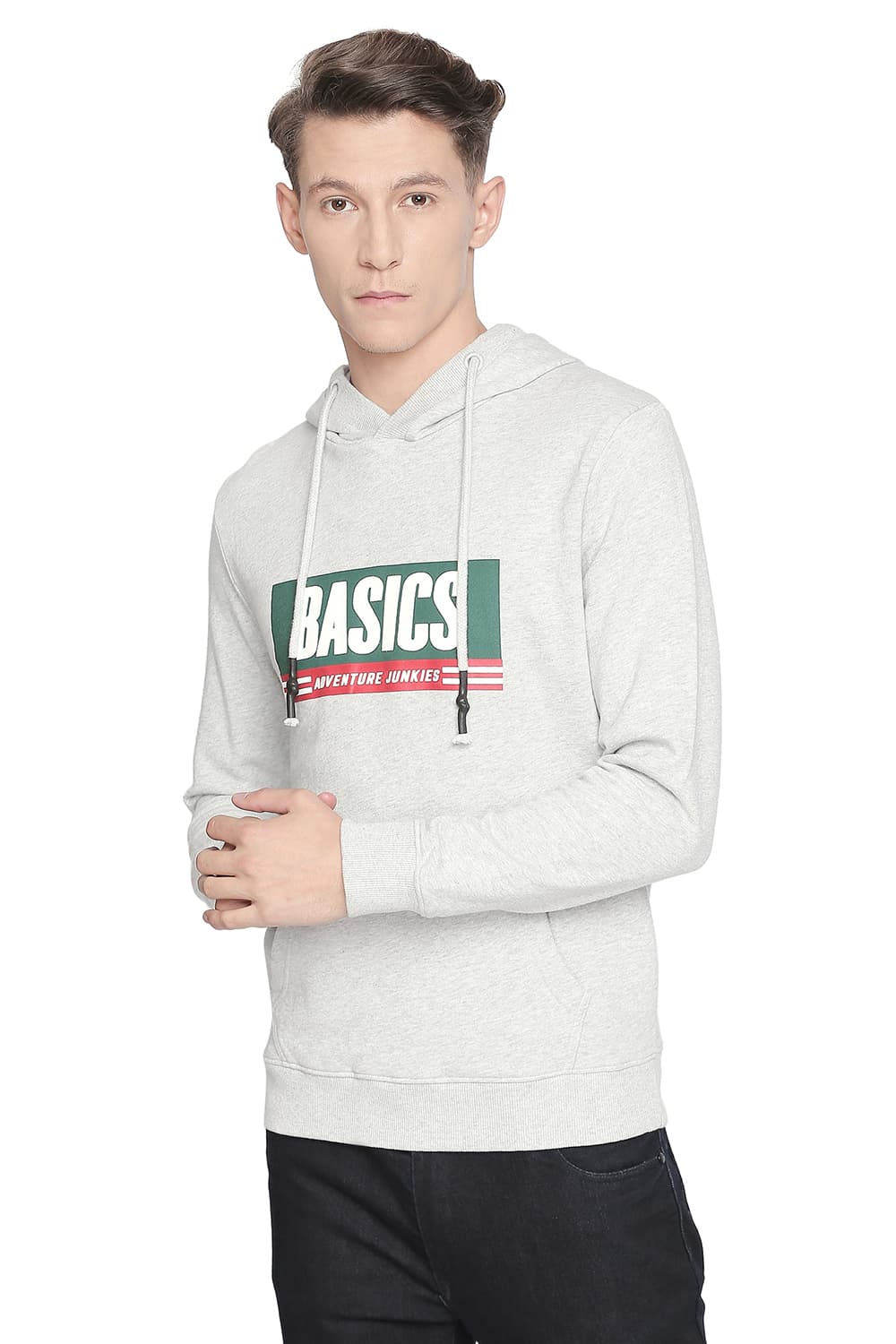 BASICS MUSCLE FIT HEATHER HOODED PULLOVER KNIT JACKET