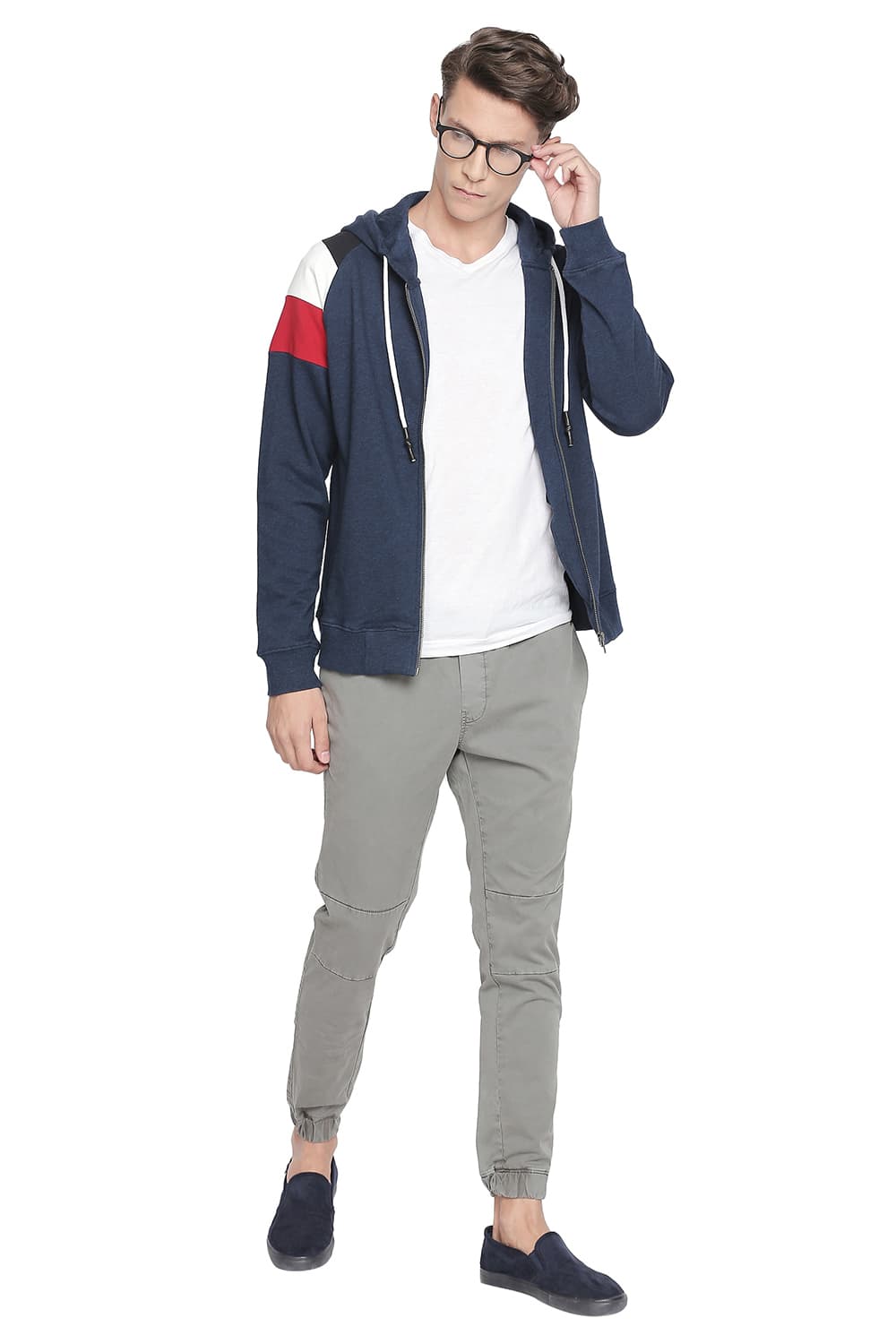 BASICS MUSCLE FIT COLOR BLOCK HOODED KNIT JACKET