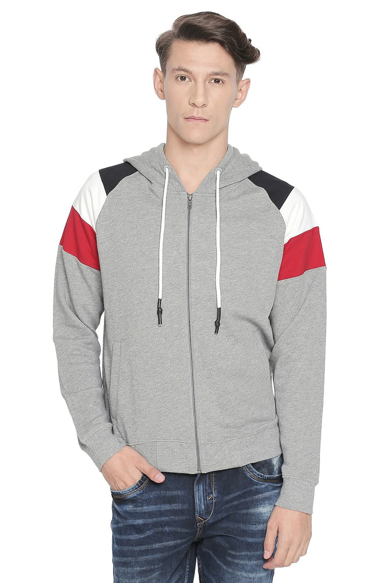 BASICS MUSCLE FIT COLOR BLOCK HOODED KNIT JACKET