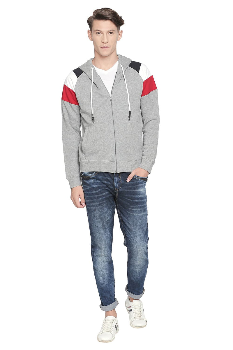 BASICS MUSCLE FIT COLOR BLOCK HOODED KNIT JACKET